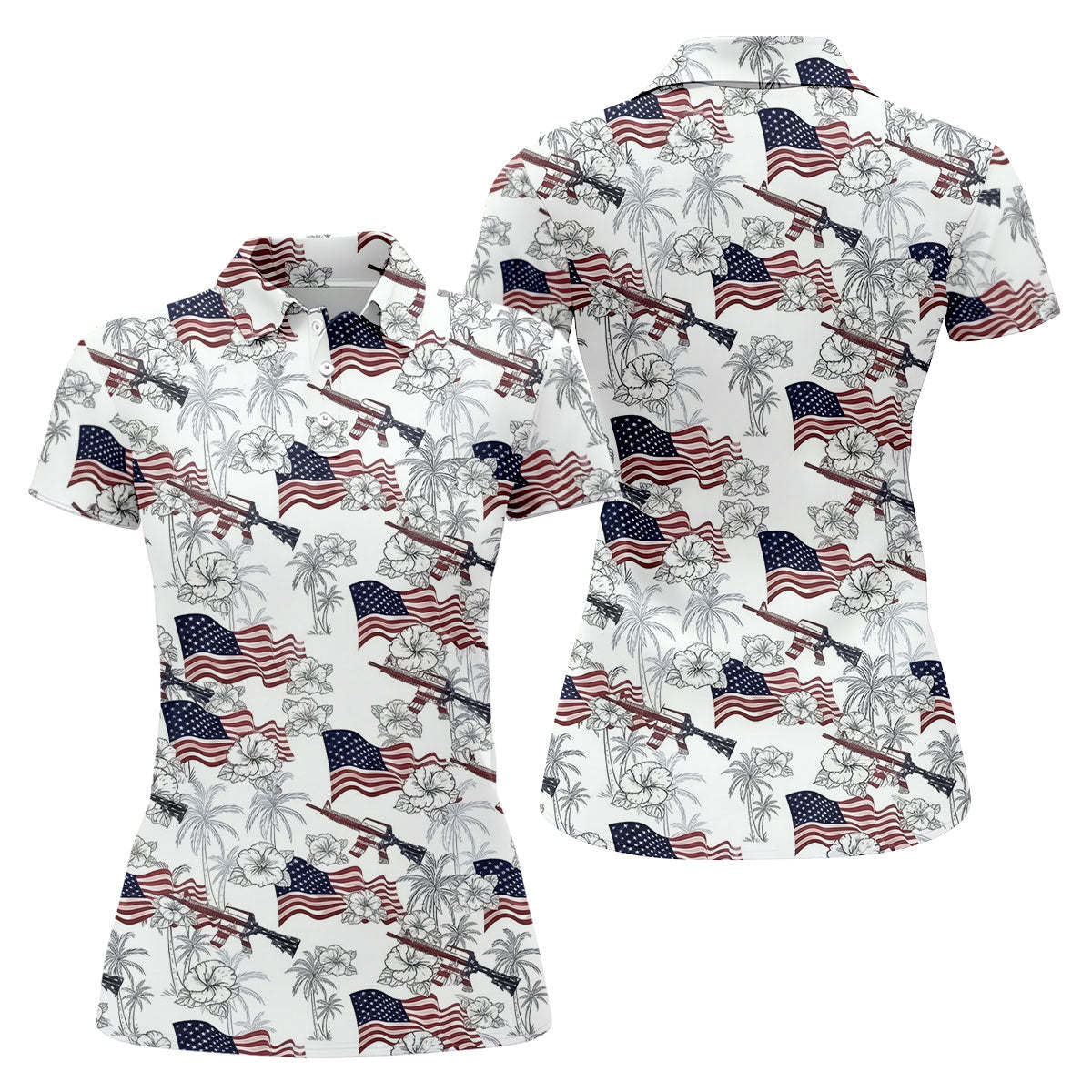 American Flag Pattern 4th Of July Tropical Vibe Patriotic Golf Shirt, 250th Anniversary Women's Golf Tops