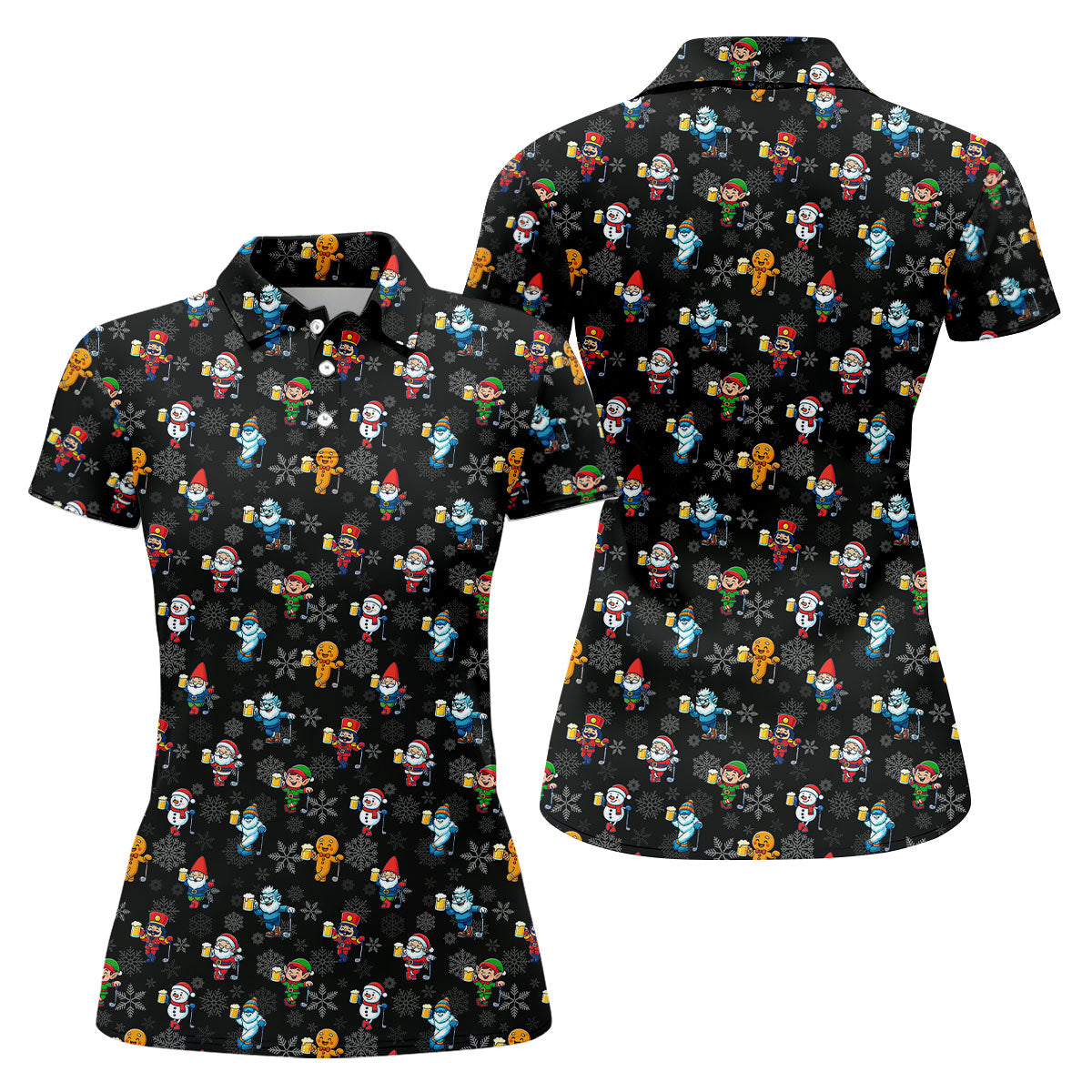 Classic Christmas Characters Black Golf Shirt, Christmas Golf Shirt, Women's Golf Tops, Ladies Golf Shirts