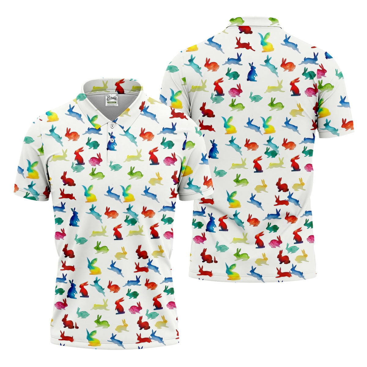 Colorful Bunny Funny Golf Shirt, Easter Bunny Pattern Golf Tops For Men, Golf Shirts For Men