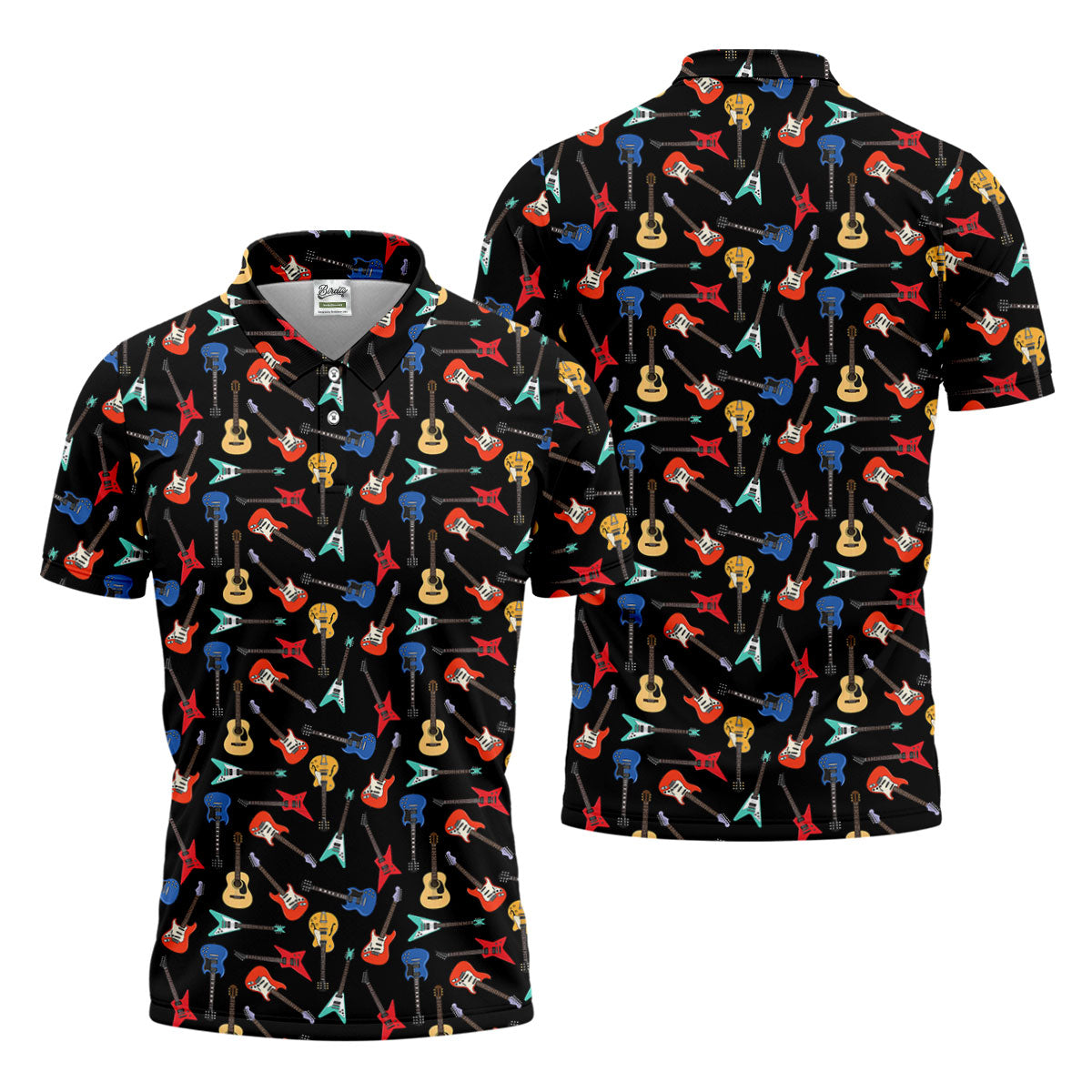 Guitar Pattern Hawaiian Golf Shirt, Music Lover Men's Golf Shirt, Polo Shirts For Men