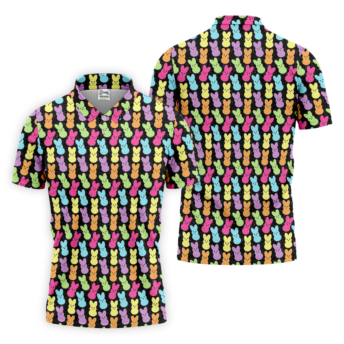 Colorful Easter Peeps Black Golf Shirt, Golf Shirts For Men, Cute Golf Outfit, Polo ShirtFor Men