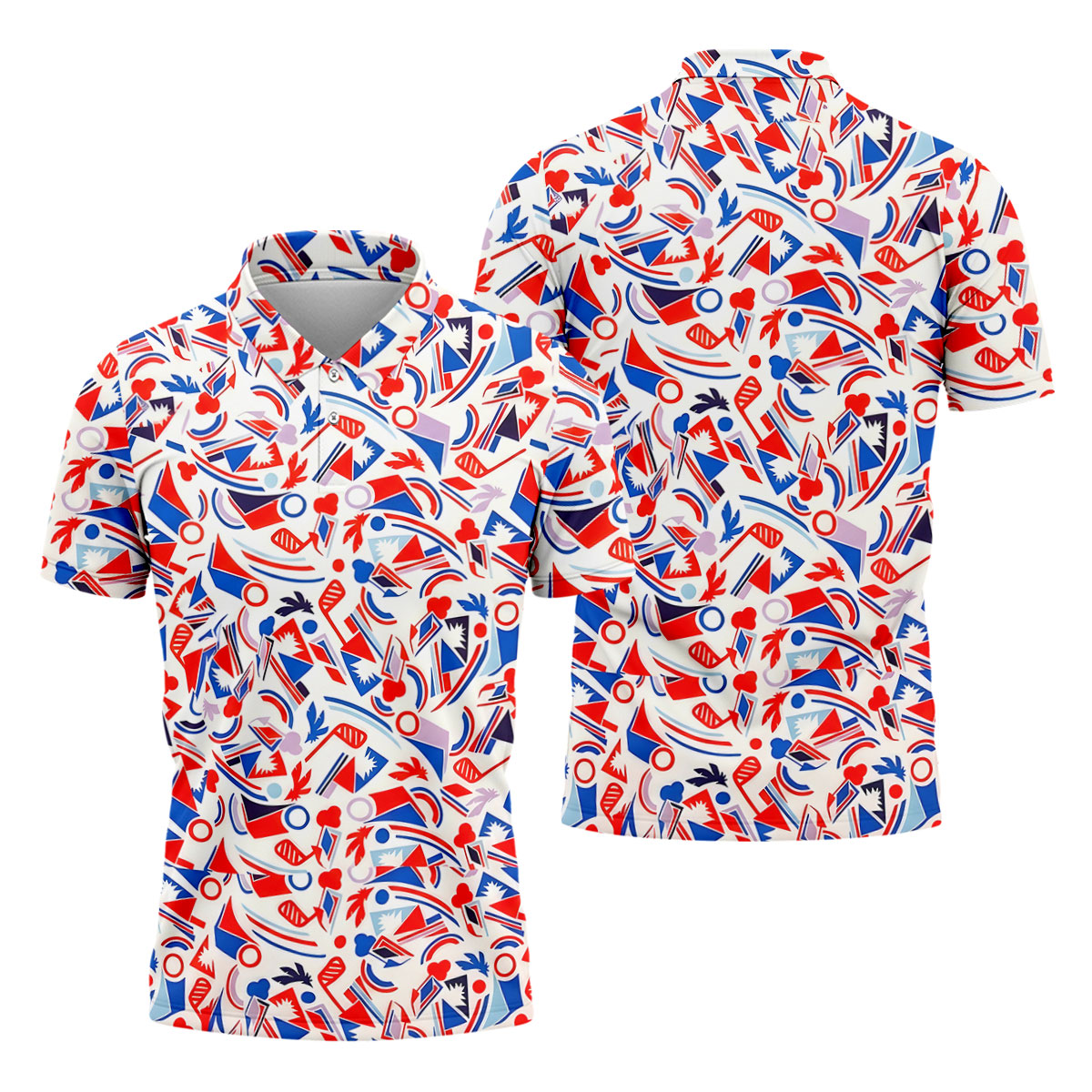 Red White Blue Golf Pattern Patriotic Golf Shirt, 250 Years Of Freedom 4th Of July Golf Shirts For Men