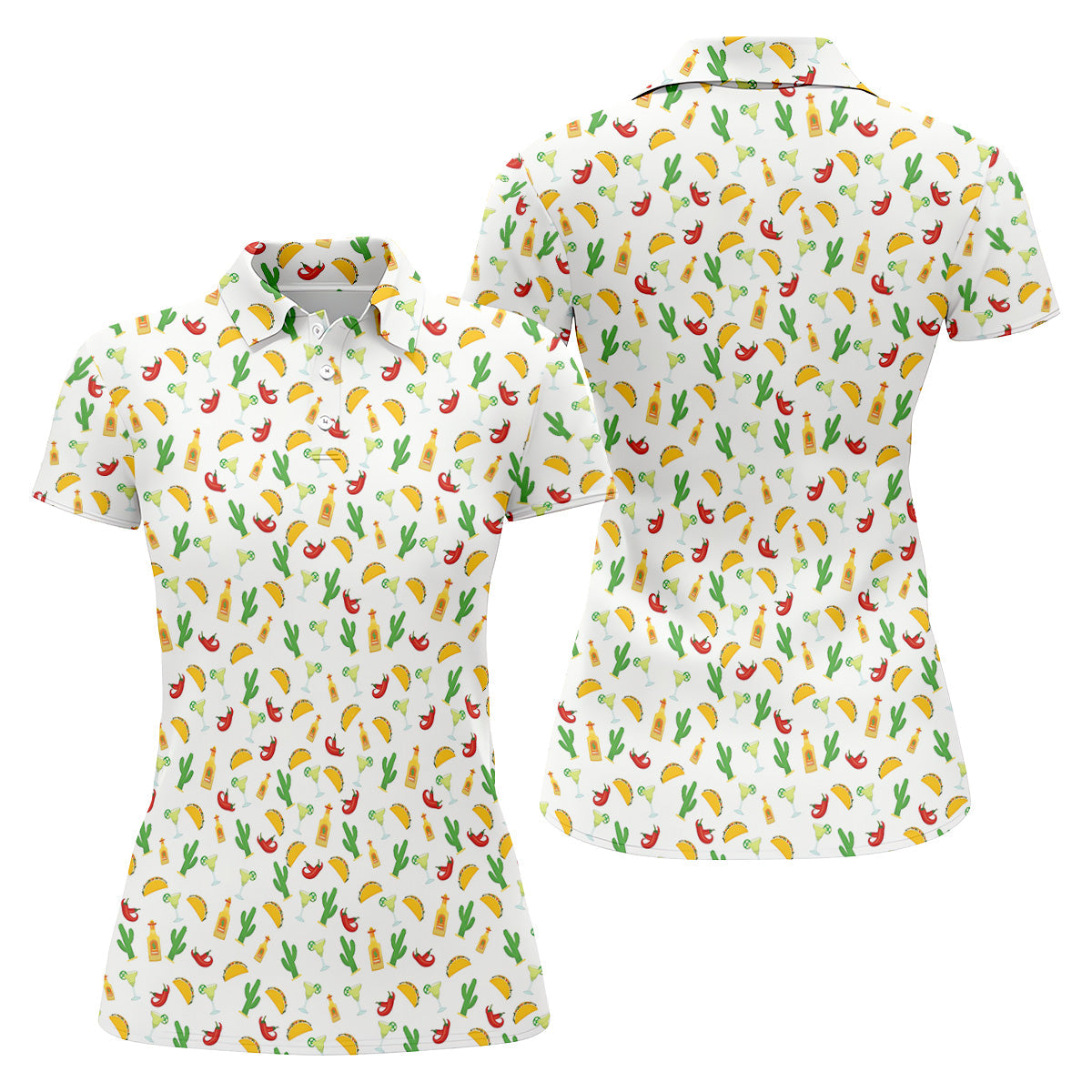 Tropical Vibe Hawaiian Pattern White Golf Shirt, Women's Golf Tops, Golf Gift For Ladies
