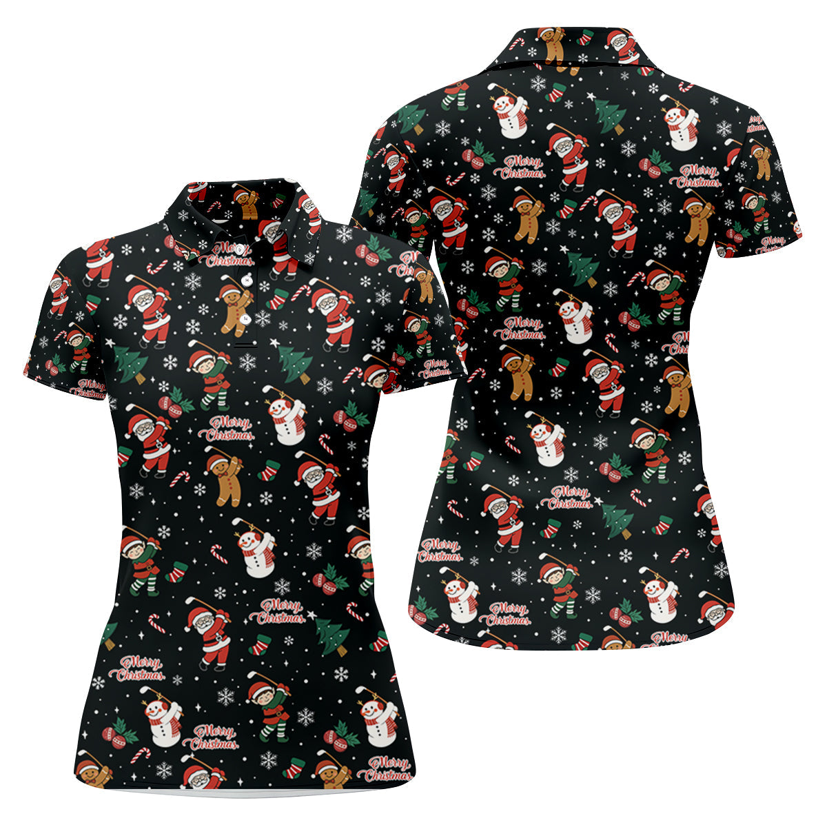 Merry Xmas Santa Gingerbread Snowman Christmas Golf Shirt, Ladies Golf Shirts, Golf Gifts For Women