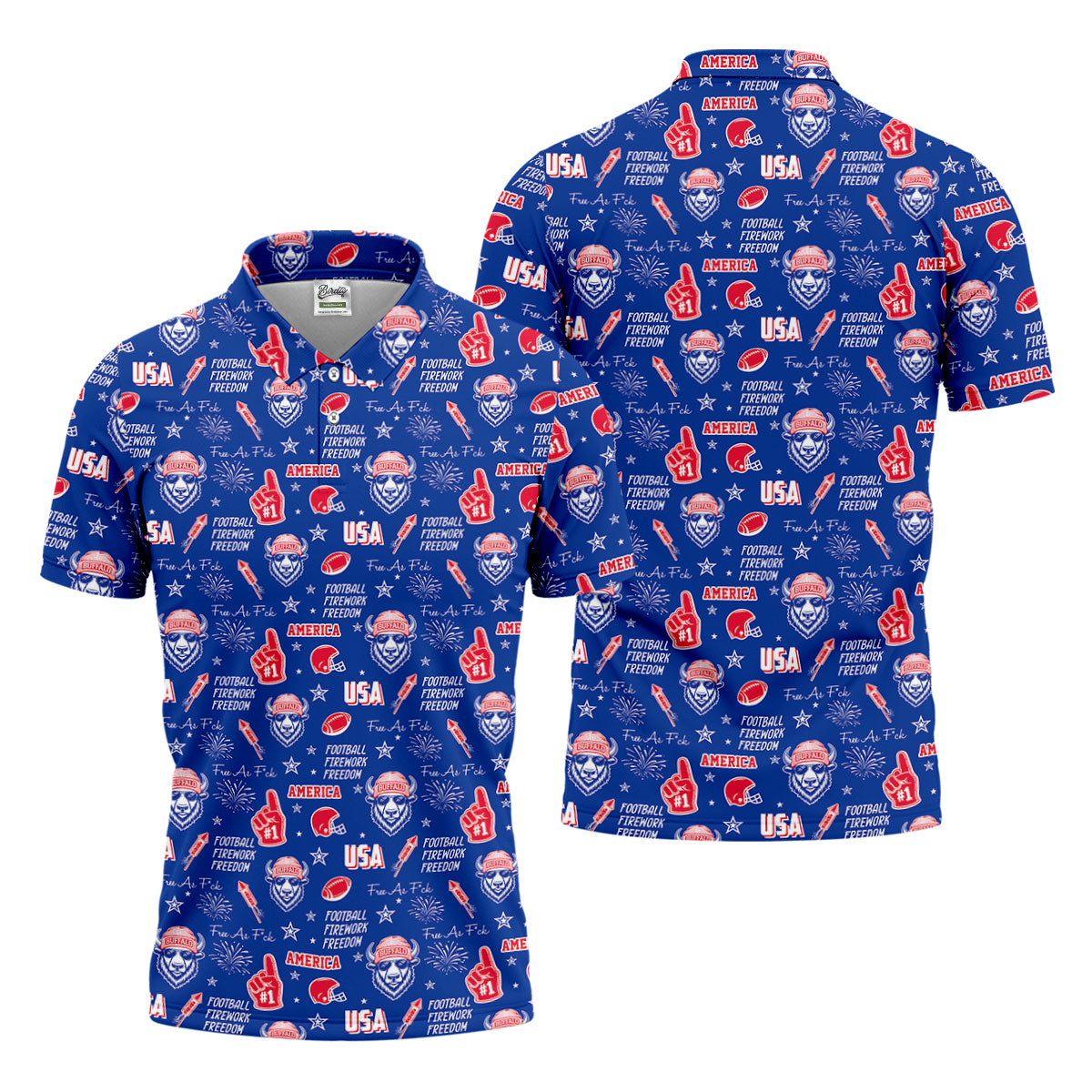 The Bisons Cool Buffalo Blue And Red Sport Polo, American Football League Gift Ideas For Football Fans
