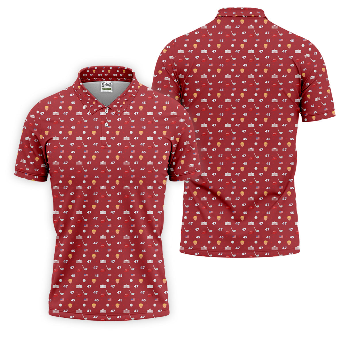 45 47 US Flag Pattern Red Golf Shirt, Funny Golf Shirt, Golf Shirts For Men, Golf Gift For Men