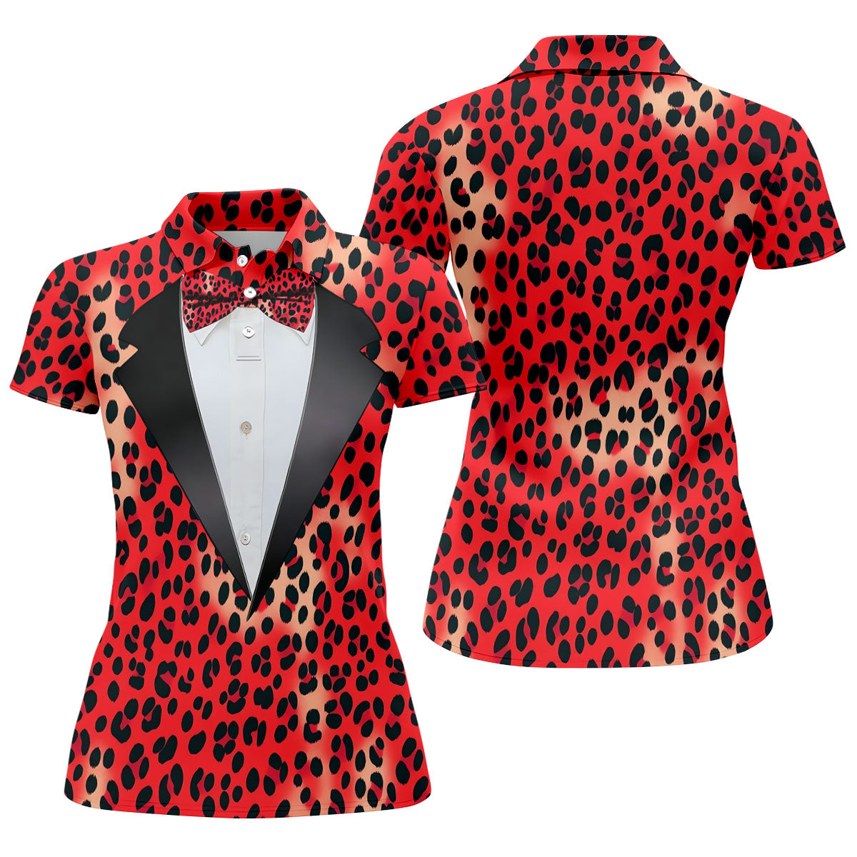Red Leopard Funny Costume Hawaiian Golf Shirt, Ladies Golf Tops, Golf Shirt For Women