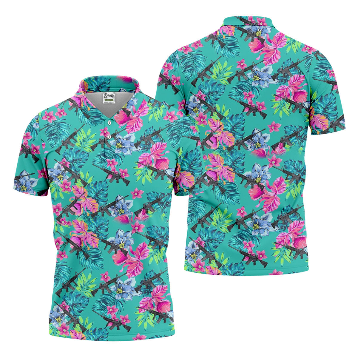 Hawaiian Floral With Army Theme Golf Shirts For Men, Polo ShirtFor Men, Golfing Apparel