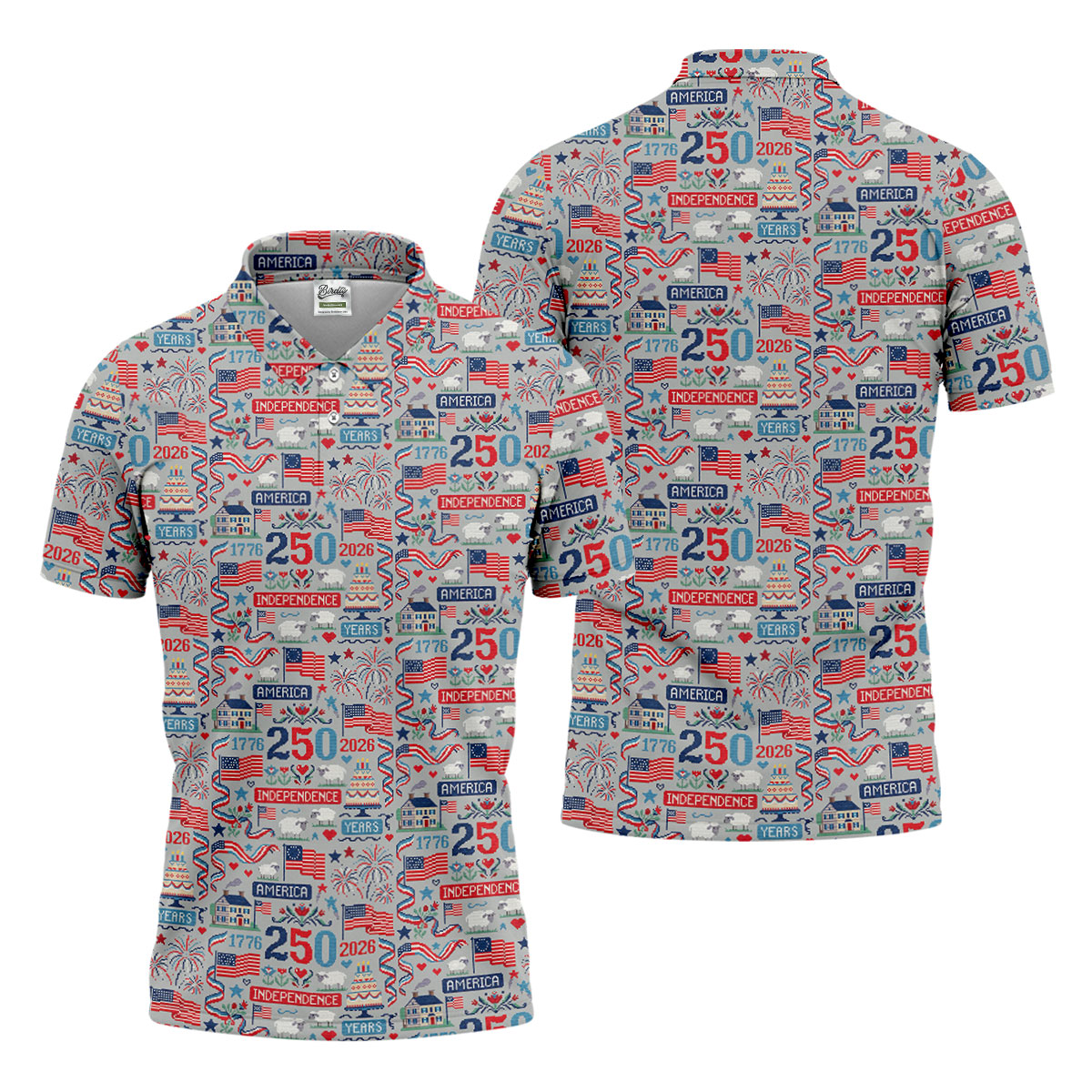 America Independence 250 Years Grey Golf Shirt, Patriotic 4th Of July Golf Shirts For Men