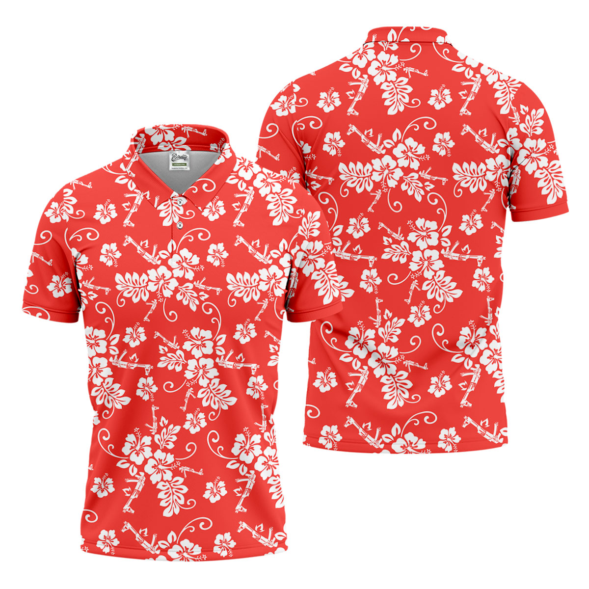 Tropical Flower Red Golf Shirt, Hawaiian Golf Shirt, Polo Shirtor Men, Golf Shirts For Men