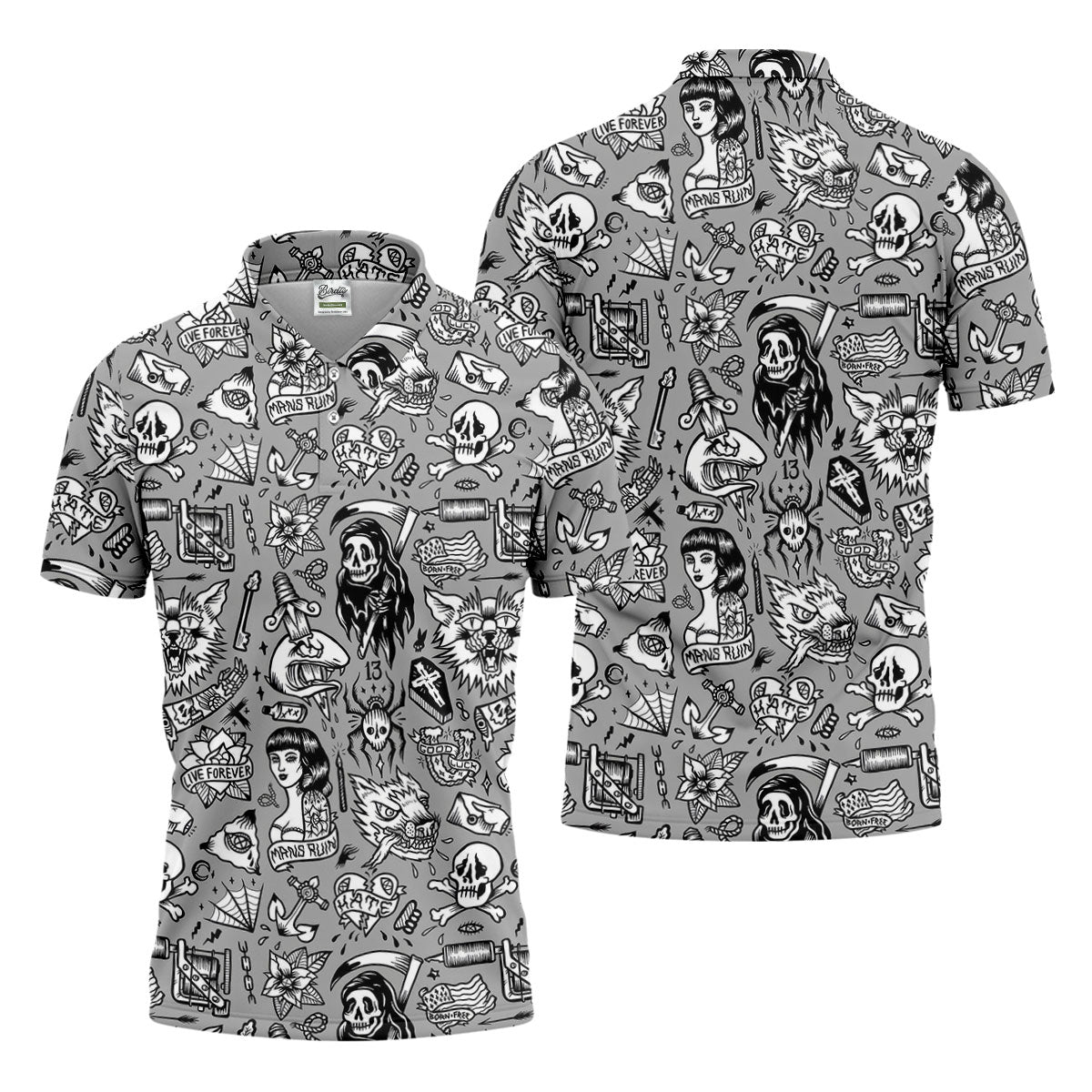 Mans Ruin Horror Theme Hawaiian Golf Shirt, Halloween Vibe Men's Golf Shirt, Polo ShirtFor Men