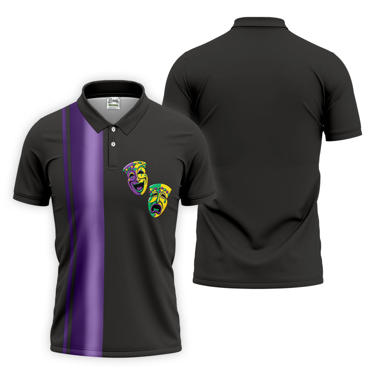 Melpomene And Thalia Theatrical Masks Purple Stripe Mardi Gras Golf Shirt, Polo ShirtFor Men, Golf Shirts For Men