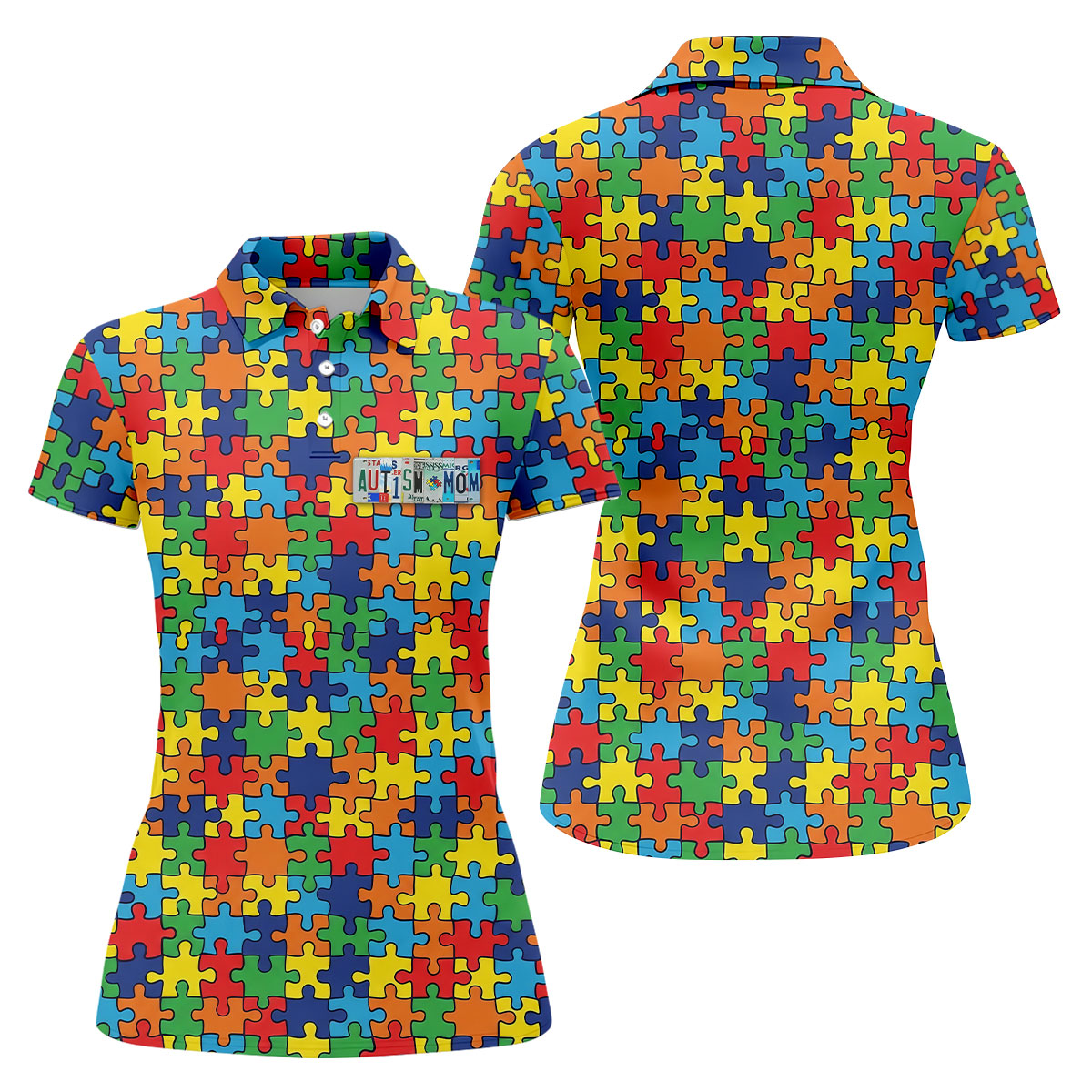 Autism Mom Colorful Puzzles Women's Golf Tops, Golf Shirt For Women, Unique Mother's Day Gifts