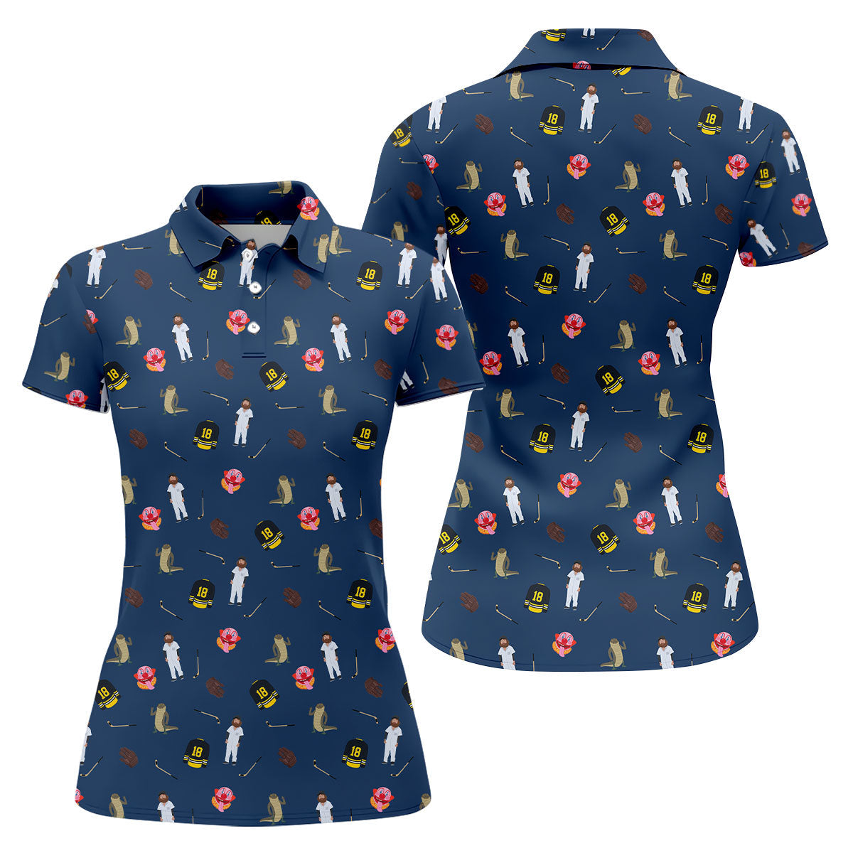 Sport Movie Character Funny Aligator Clown Head Navy Golf Shirt, Fun Women's Golf Shirts, Ladies Golf Shirt