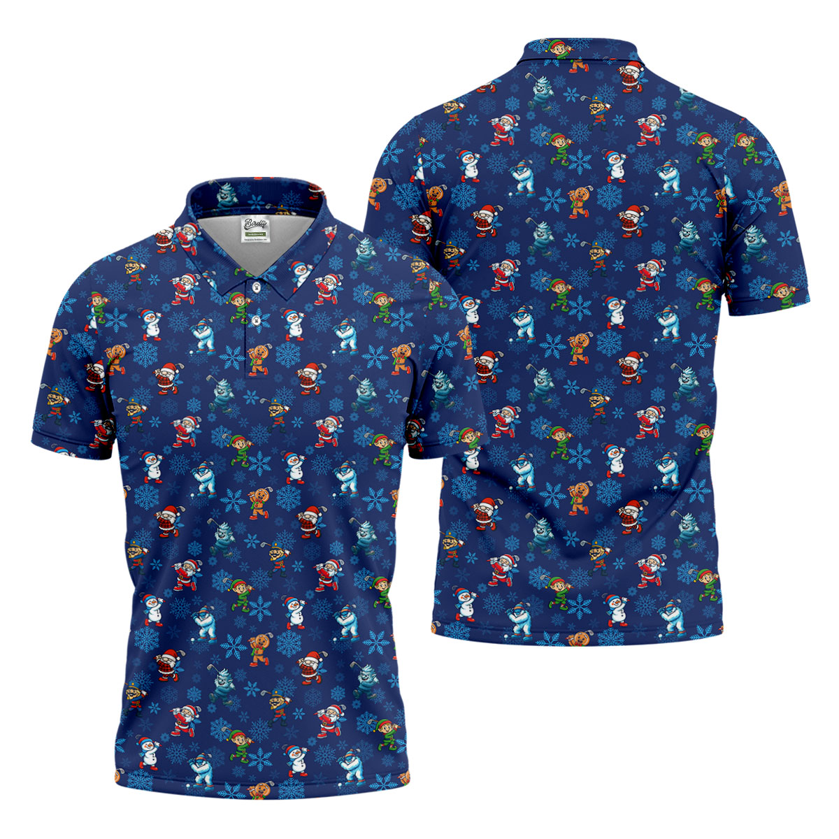Funny Christmas Characters Golf Pose Navy Golf Shirt, Christmas Golf Shirt, Polo ShirtFor Men