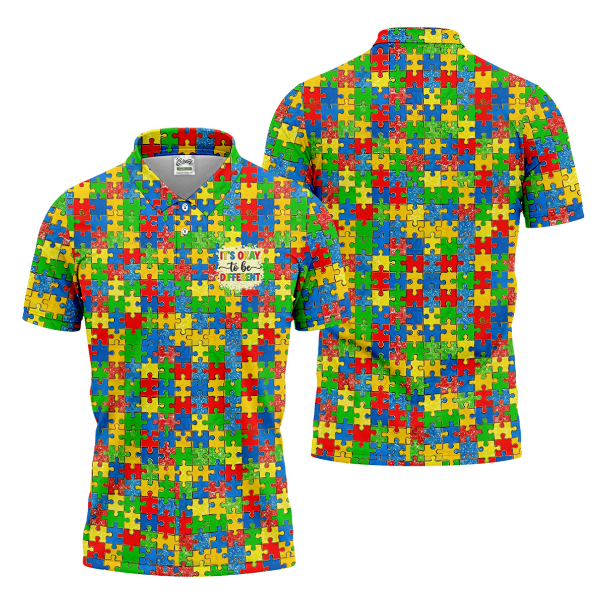 It's Okay To Be Different Colorful Puzzle Pattern Autism Awareness Men's Golf Shirt, Polo ShirtFor Men