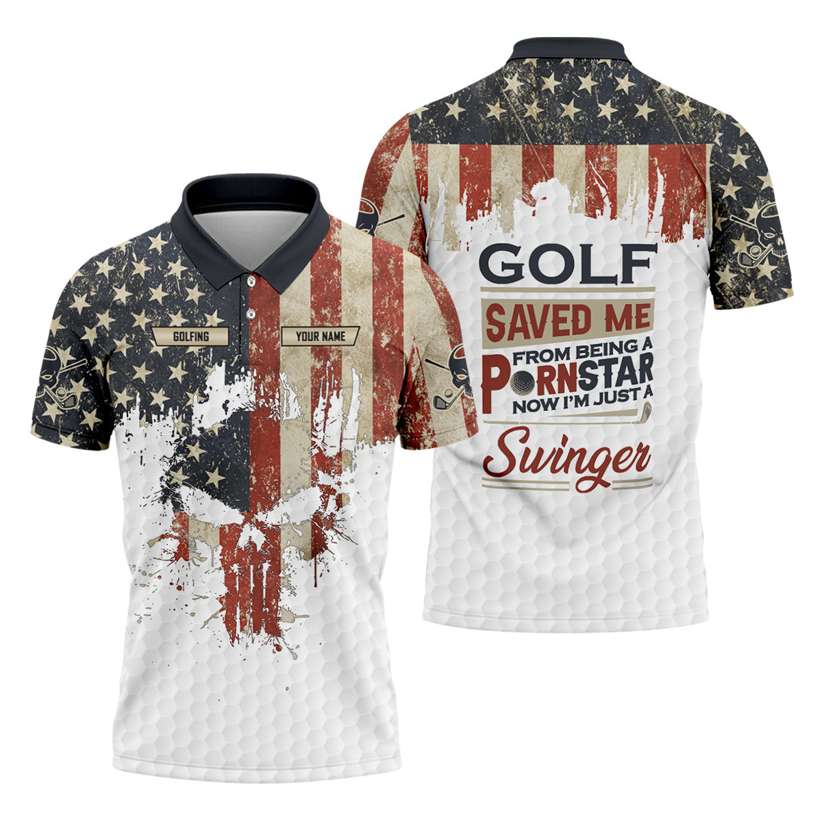 Golf Saved Me From Being A Pornstar Funny Golf Shirt, 250 Years Patriotic 4th Of July Golf Shirts For Men