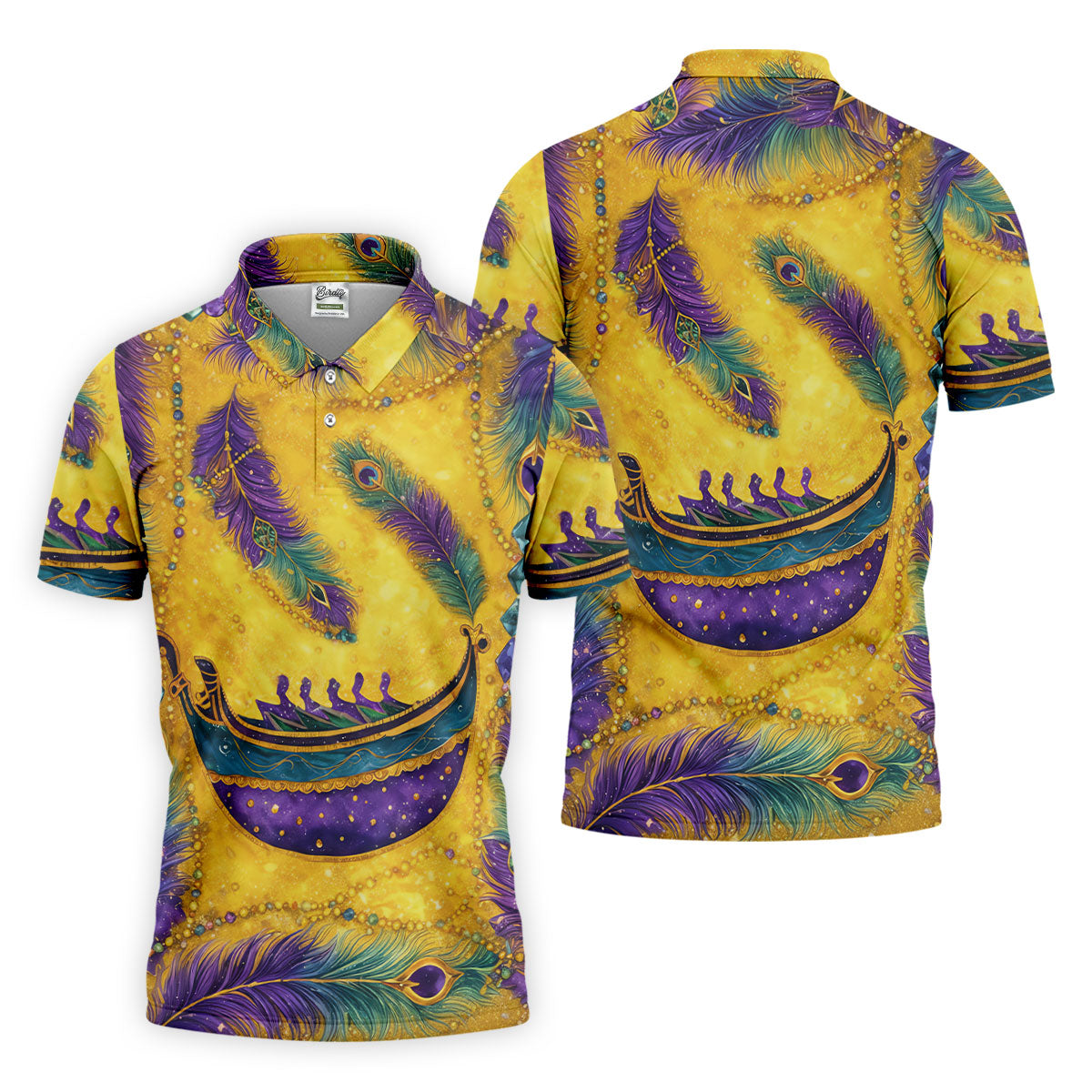 Mardi Gras Day Gradient Art Feather Print Retro Men's Golf Polo Shirt Golf Shirts For Men