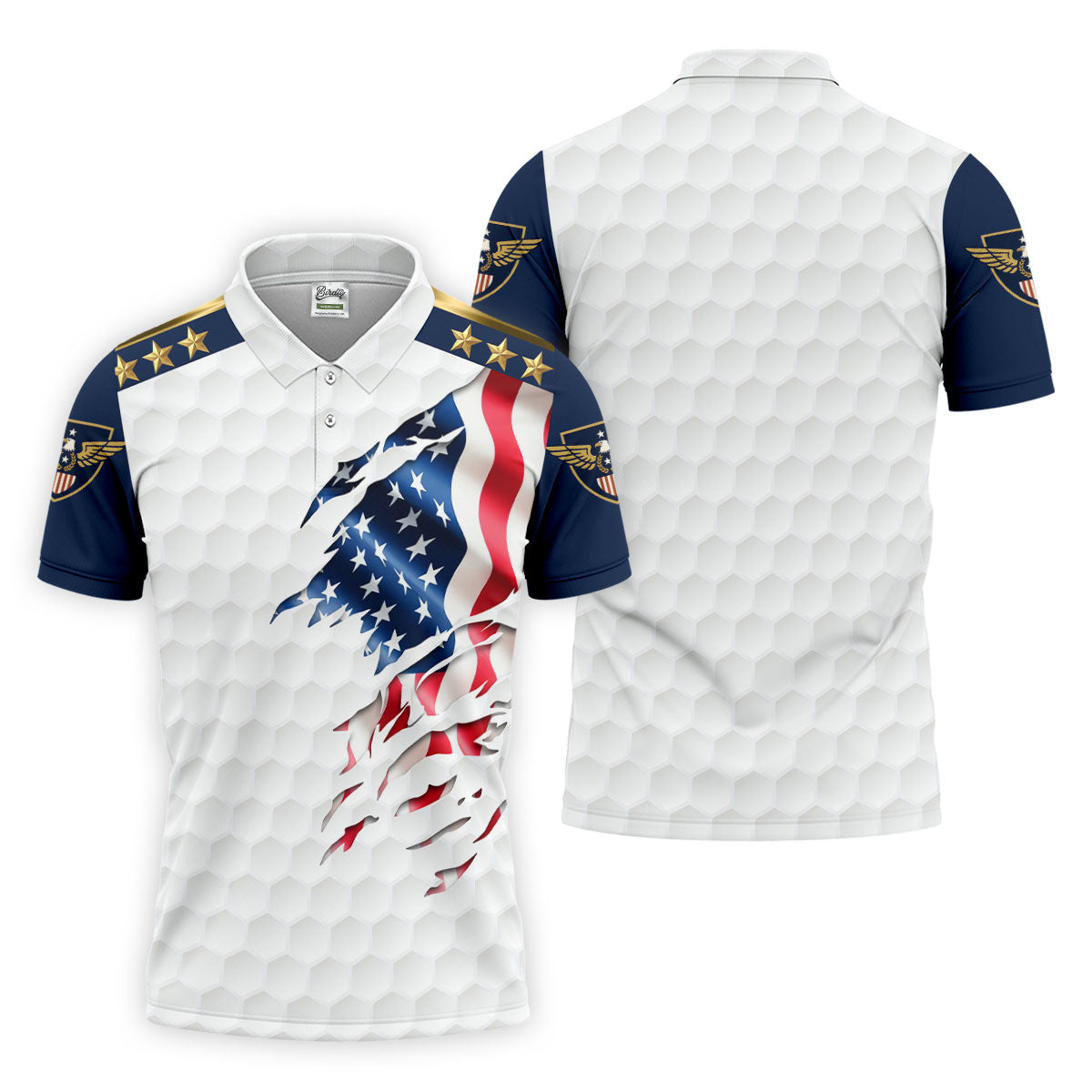 Rugged American Flag With Golf Ball Pattern 4th Of July Golf Tops For Men, 250th Anniversary Patriotic Golf Shirt
