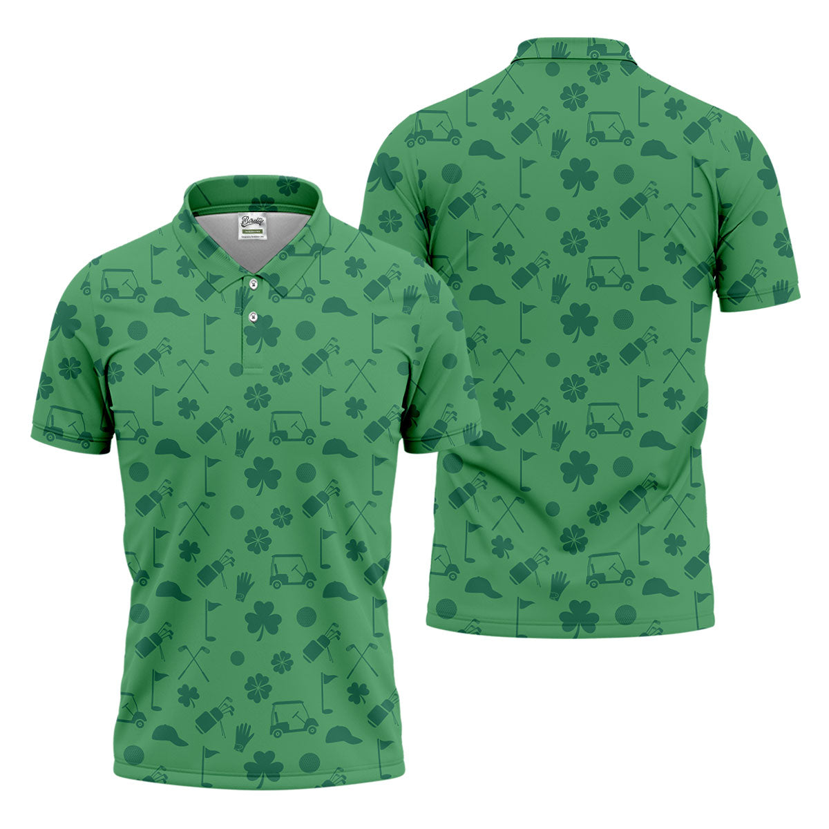 Dark Green Golf Items Seamless Pattern St. Patrick’s Day Shamrock Golf Shirt, Golf Shirts For Men