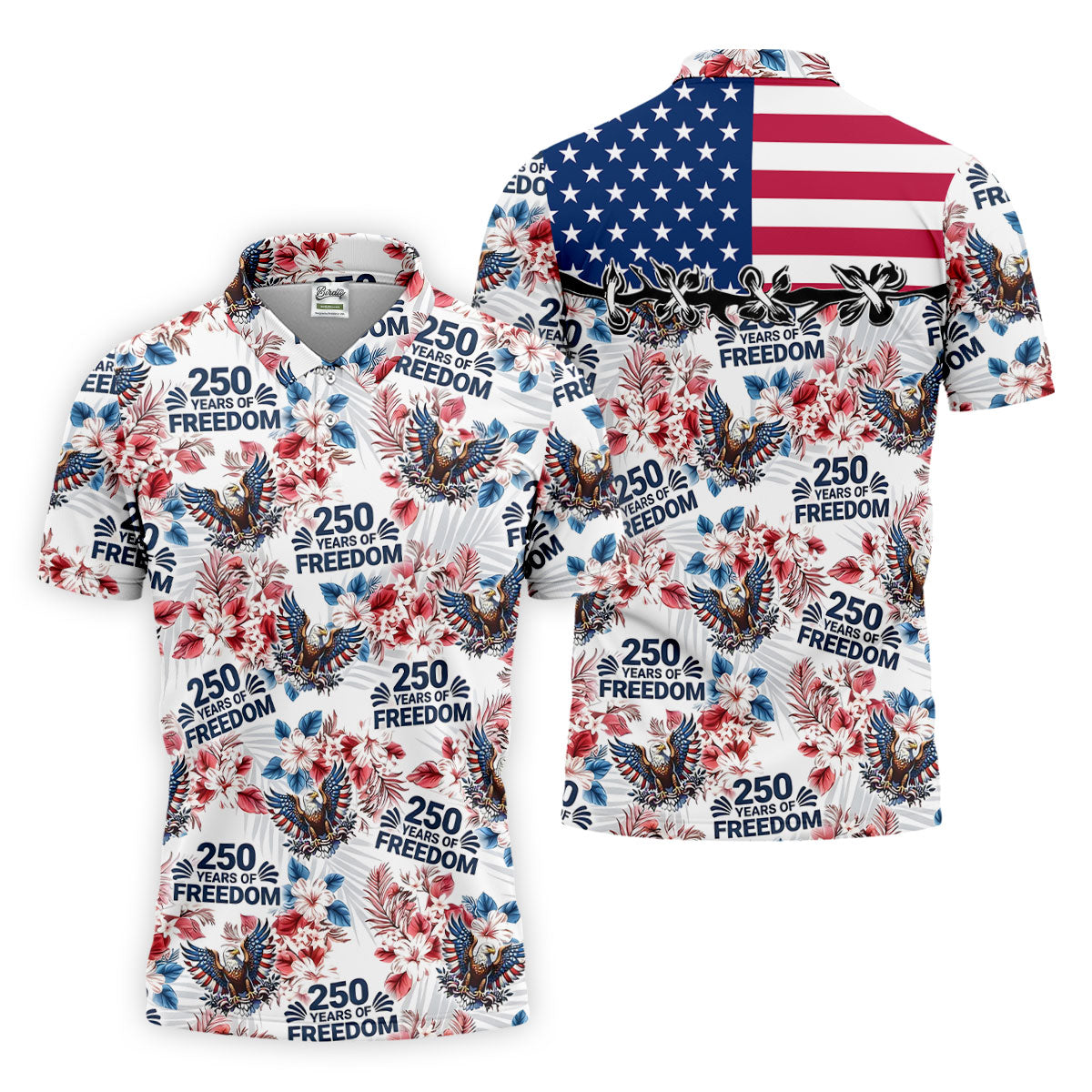 America 250 Years Of Freedom Tropical Vibe Patriotic Golf Shirt, 4th Of July Golf Shirt, Golf Shirts For Men