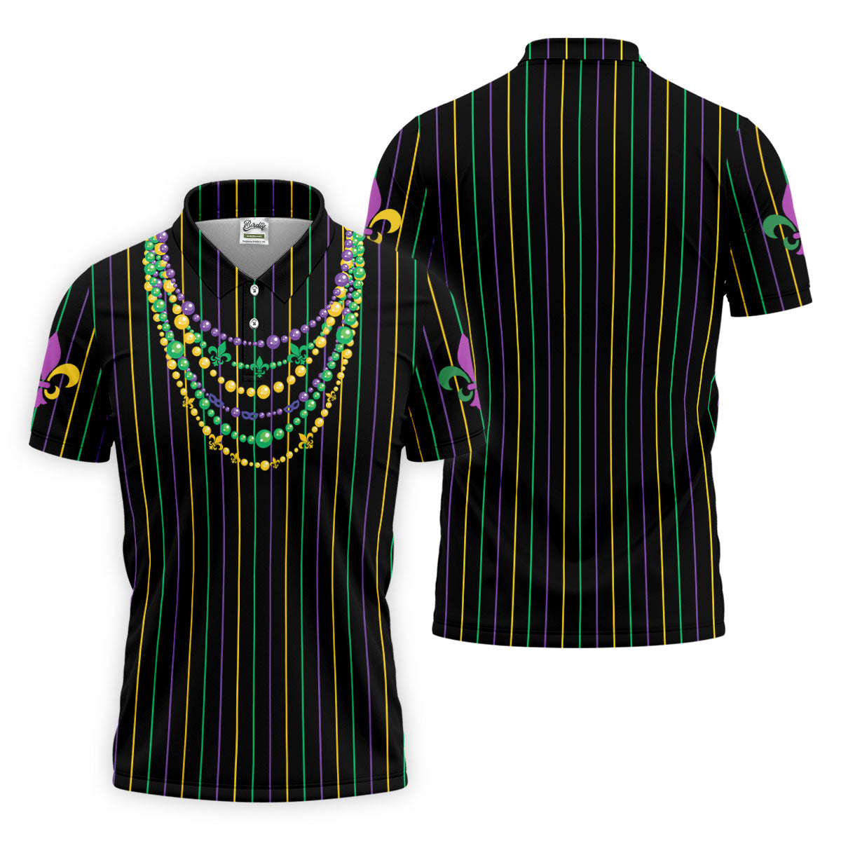 Mardi Gras Beads Necklaces Print Black Golf Shirt, Golf Tops For Men, Polo ShirtFor Men, Golf Shirts For Men