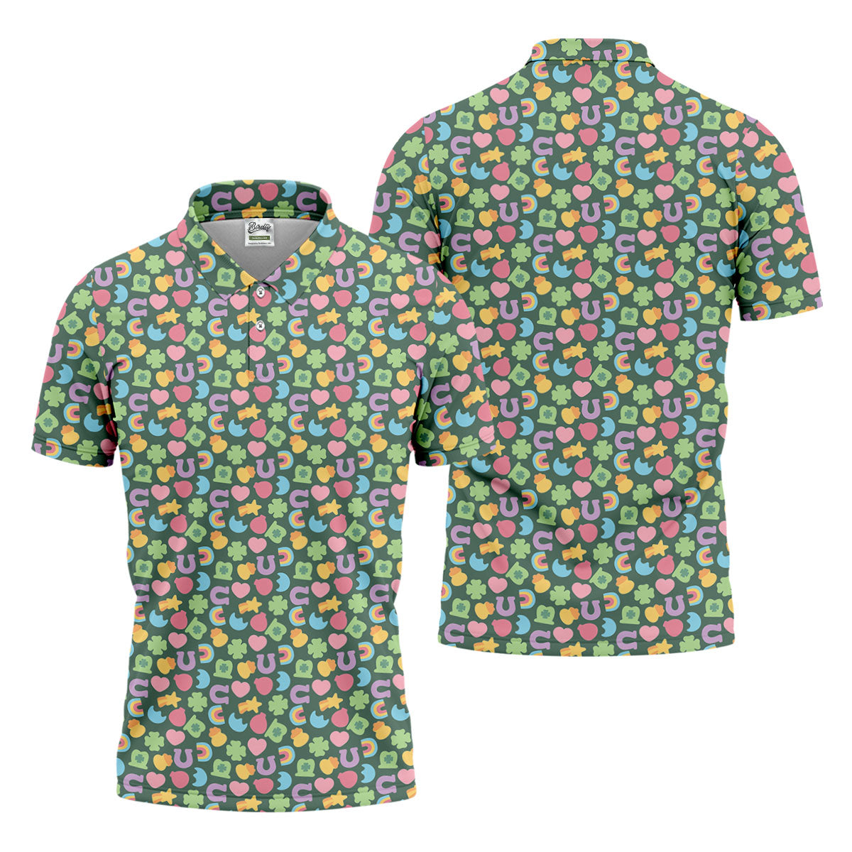 St Patrick's Day Lucky Charms Green Golf Shirt, Cute Golf Outfit, Polo ShirtFor Men, Golf Shirts For Men