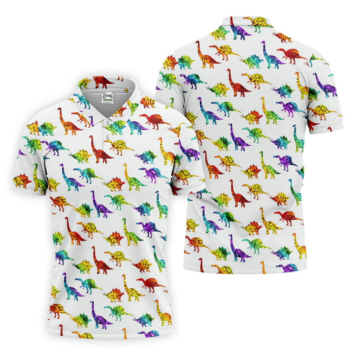 Colorful Dinosaur White Golf Shirt, Golf Tops For Men, Golf Shirts For Men, Polo ShirtFor Men