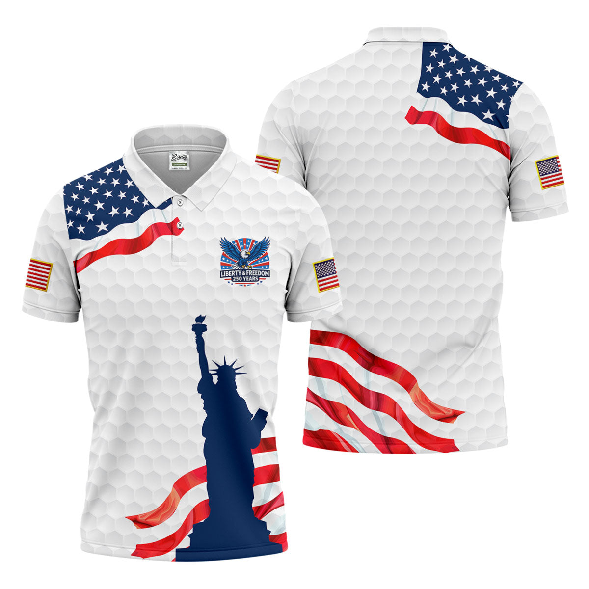Liberty And Freedom 250 Years Golf Ball Pattern Patriotic Golf Shirt, 4th Of July Polo Shirtor Men