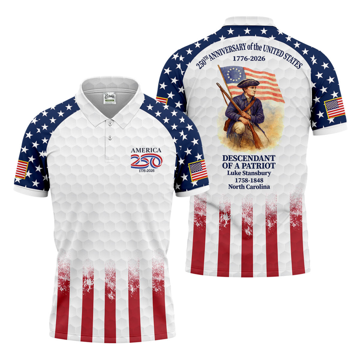 250th Anniversary Descendant Of A Patriot American Flag Golf Shirt, Patriotic 4th Of July Golf Shirts For Men