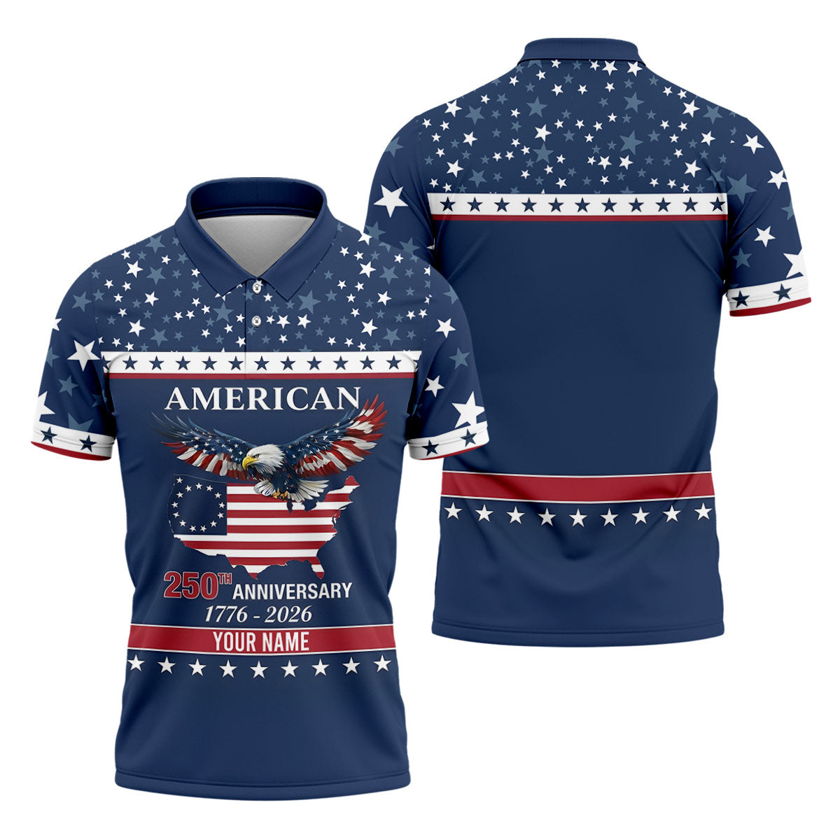 American Bald Eagle 250th Anniversary Patriotic Stars Golf Shirt, 4th Of July Golf Shirts For Men