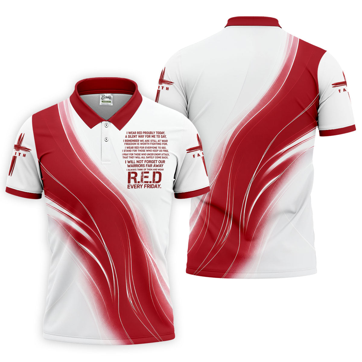 Red Friday Faith Cross Red White Gradient Patriotic Golf Shirt, 250 Years Polo Shirtor Men