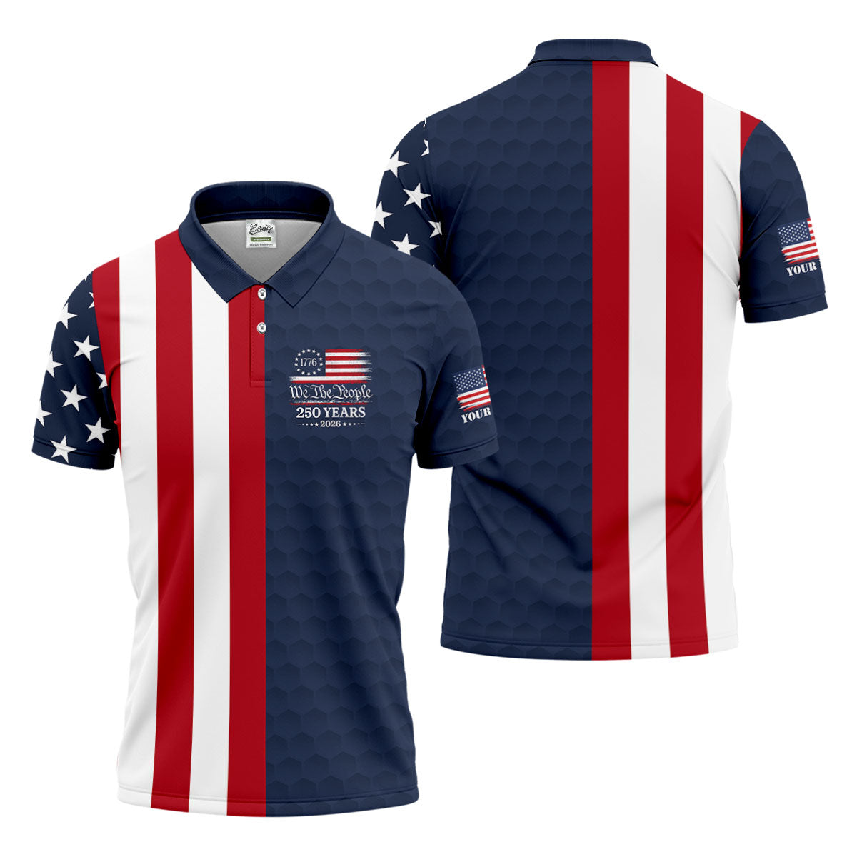 We The People Golf Ball Pattern 250 Years Patriotic 4th Of July US Flag Golf Shirts For Men