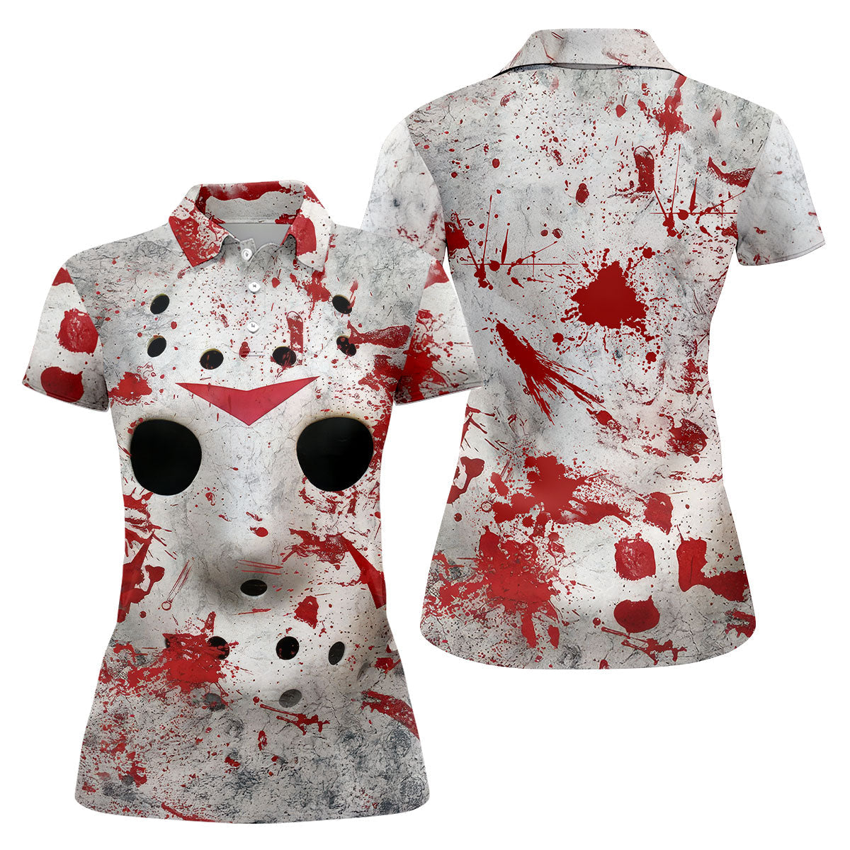 Creepy Horror Face Women's Golf Tops, Horror Cosplay Ladies Golf Polos, Halloween Golf Shirt