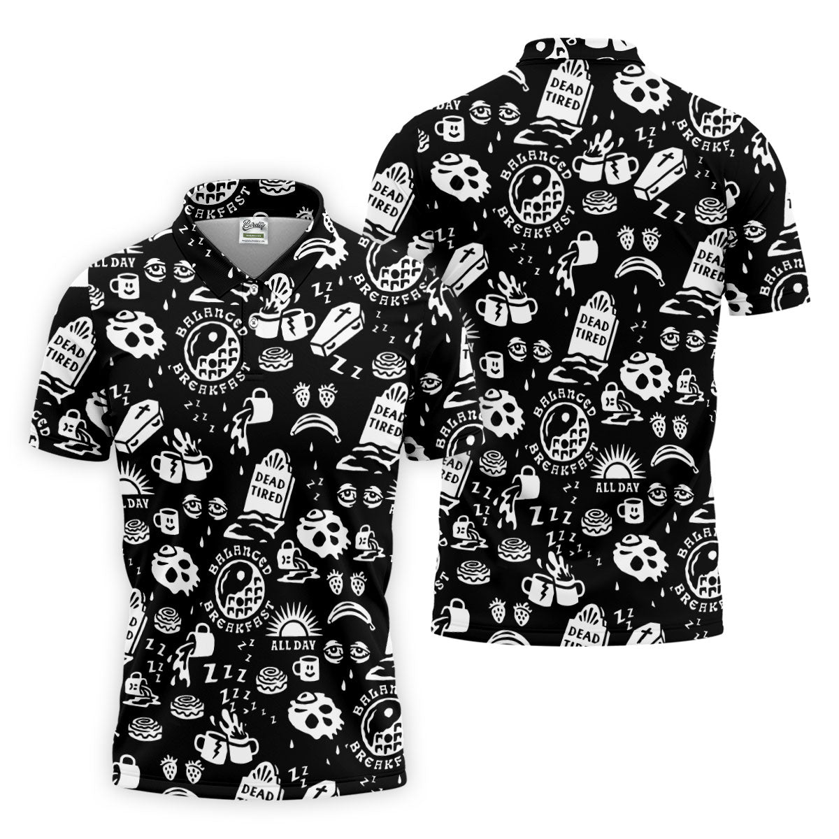 Dead Tired Coffee Breakfast Pattern Golf Shirt, Men's Golf Shirt, Golf Polo Shirts For Men
