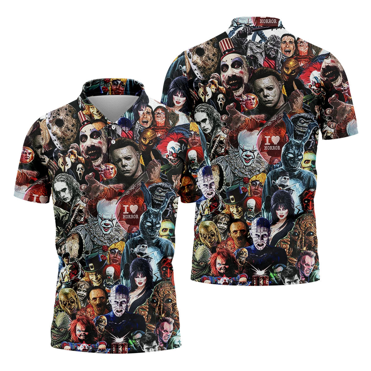 Classic Horror Icons Collage Halloween Golf Shirt, Mens Golf Polo, Printed Golf Shirts