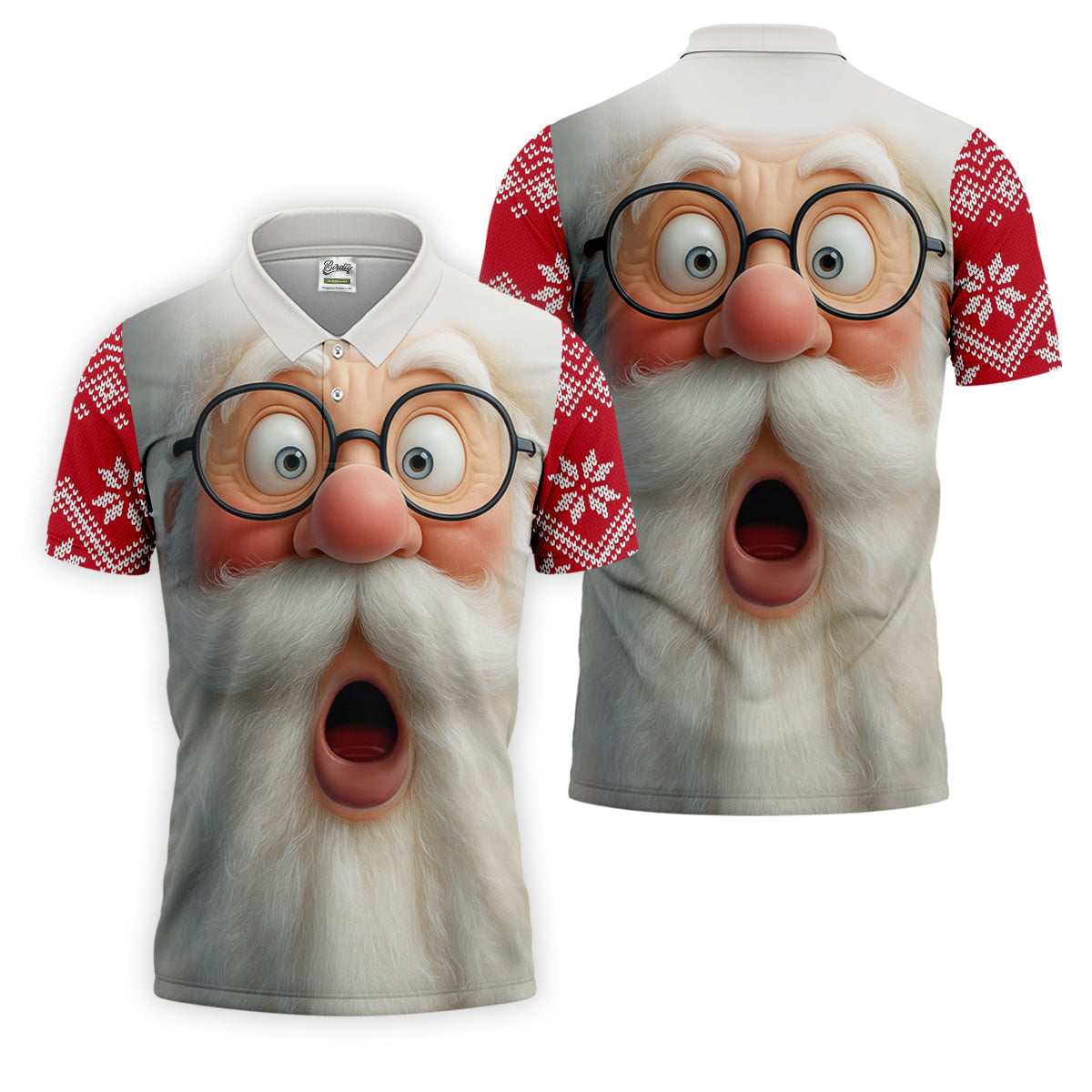 Surprised Funny Santa Claus Face Men's Golf Polo Shirtistmas Golf Shirt, Golf Gift For Men