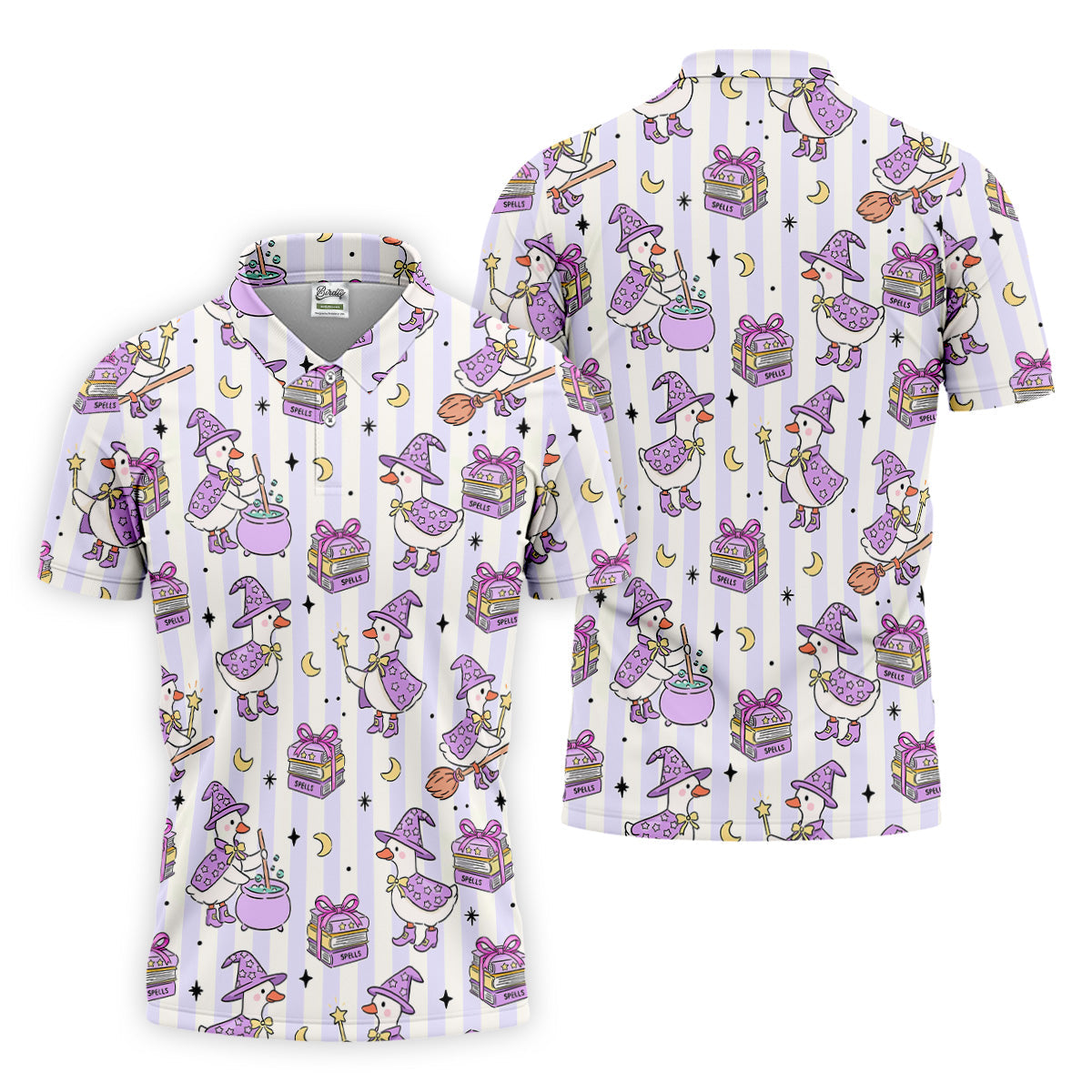 Halloween Witch Goose Purple Pastel Fun Golf Shirts For Men, Polo ShirtFor Men, Golfing Apparel