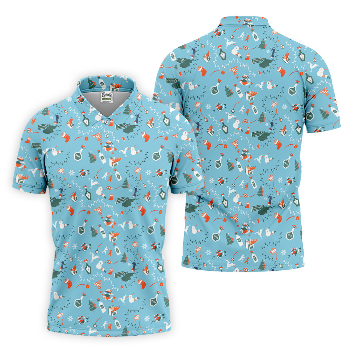 Holiday Chaos Ice Blue Color Golf Tops For Men, Christmas Golf Shirt, Golf Shirts For Men, Golfing Apparel
