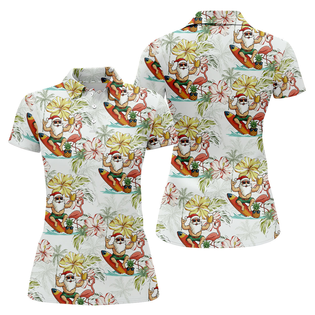 Surfing Santa Hawaiian Golf Shirt, Fun Women's Golf Shirts, Christmas Golf Shirt, Golf Gifts For Women