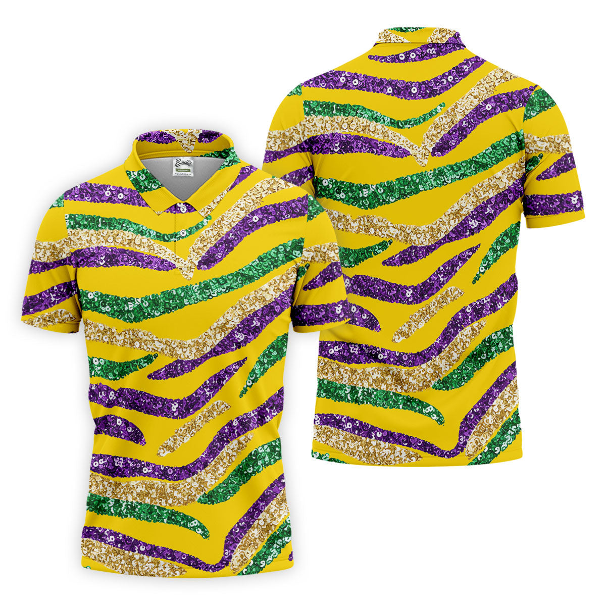 Purple Green Gold Sequin Pattern Yellow Golf Shirt, Mardi Gras Golf Shirt, Polo ShirtFor Men