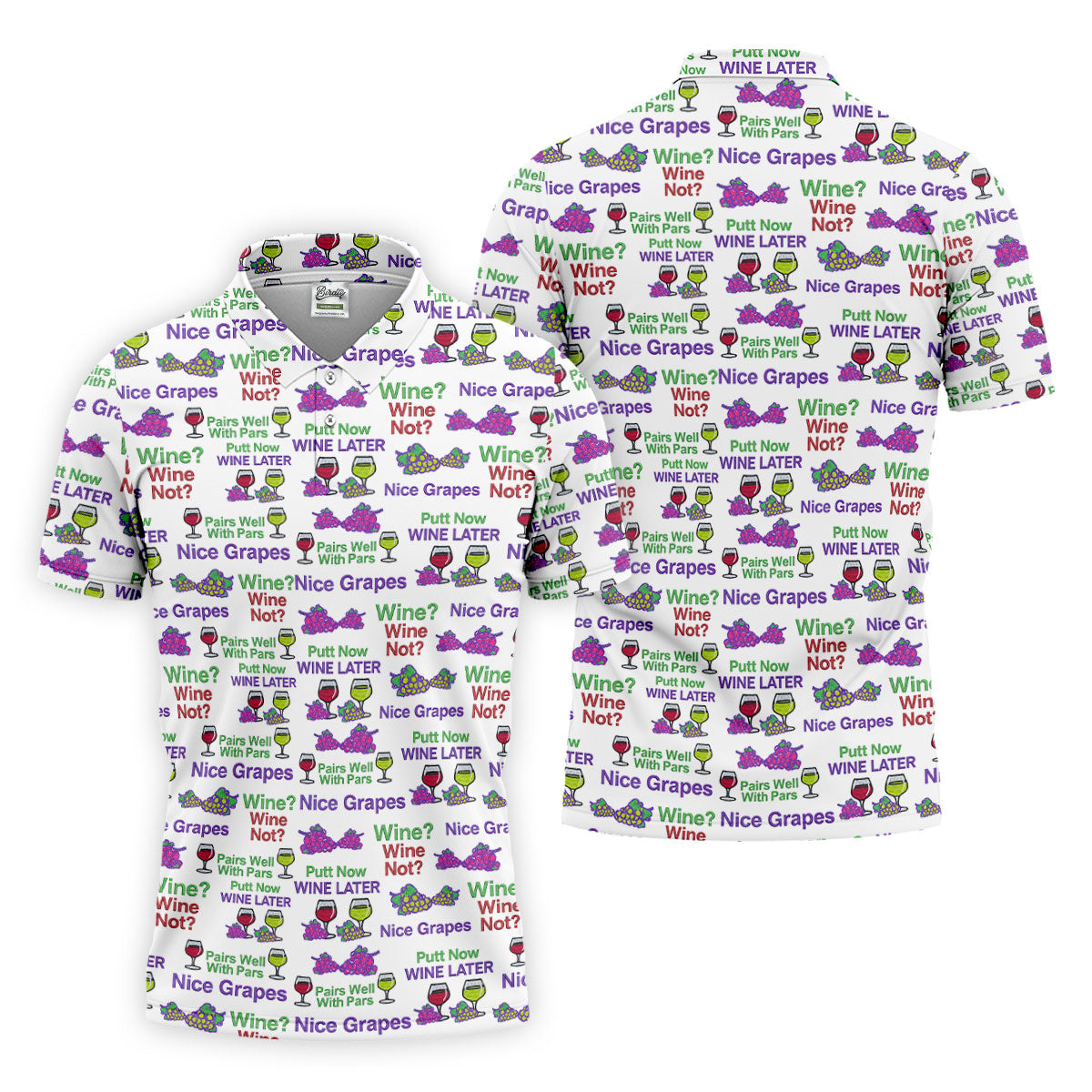 Wine Lover Golf Shirt, Grape Humor Print, Golf Shirts For Men