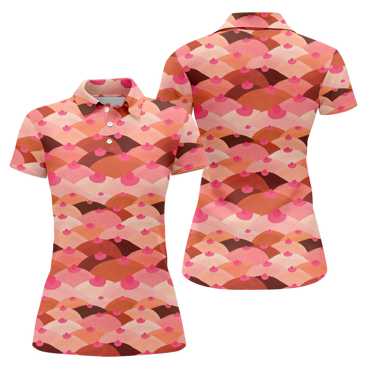Funny Pink Abstract Body Print Golf Shirt, Women's Golf Shirt, Hawaiian Golf Shirt, Golf Polo For Women