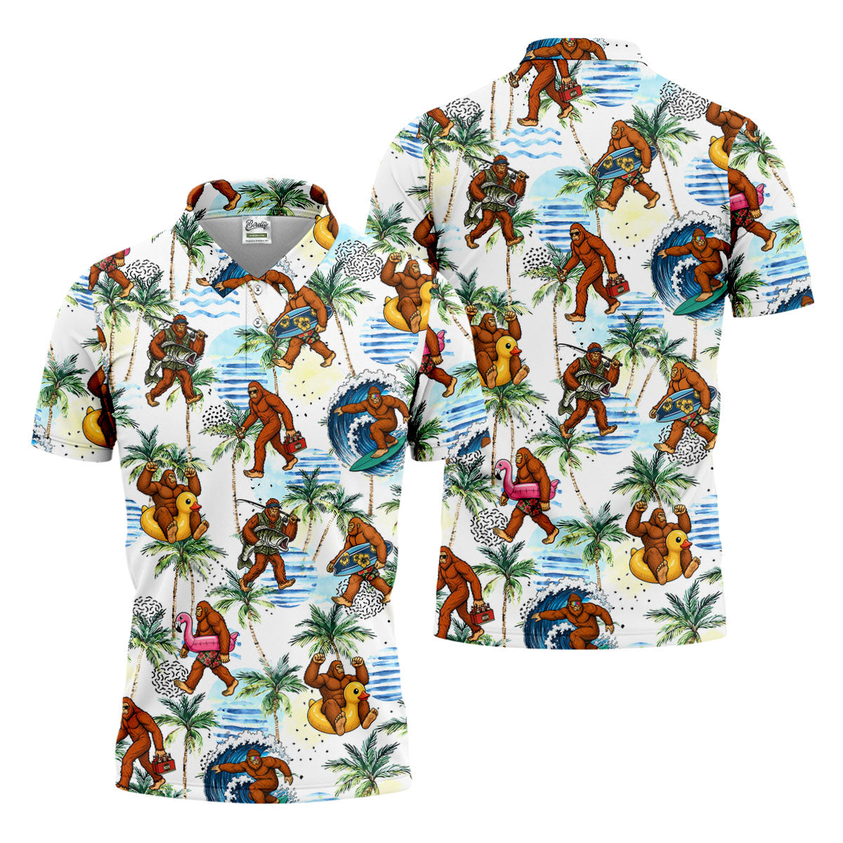 Tropical Bigfoot Surfing Fishing Beach Golf Shirt, Hawaiian Golf Shirt, Golf Apparel For Men, Mens Golf Shirts