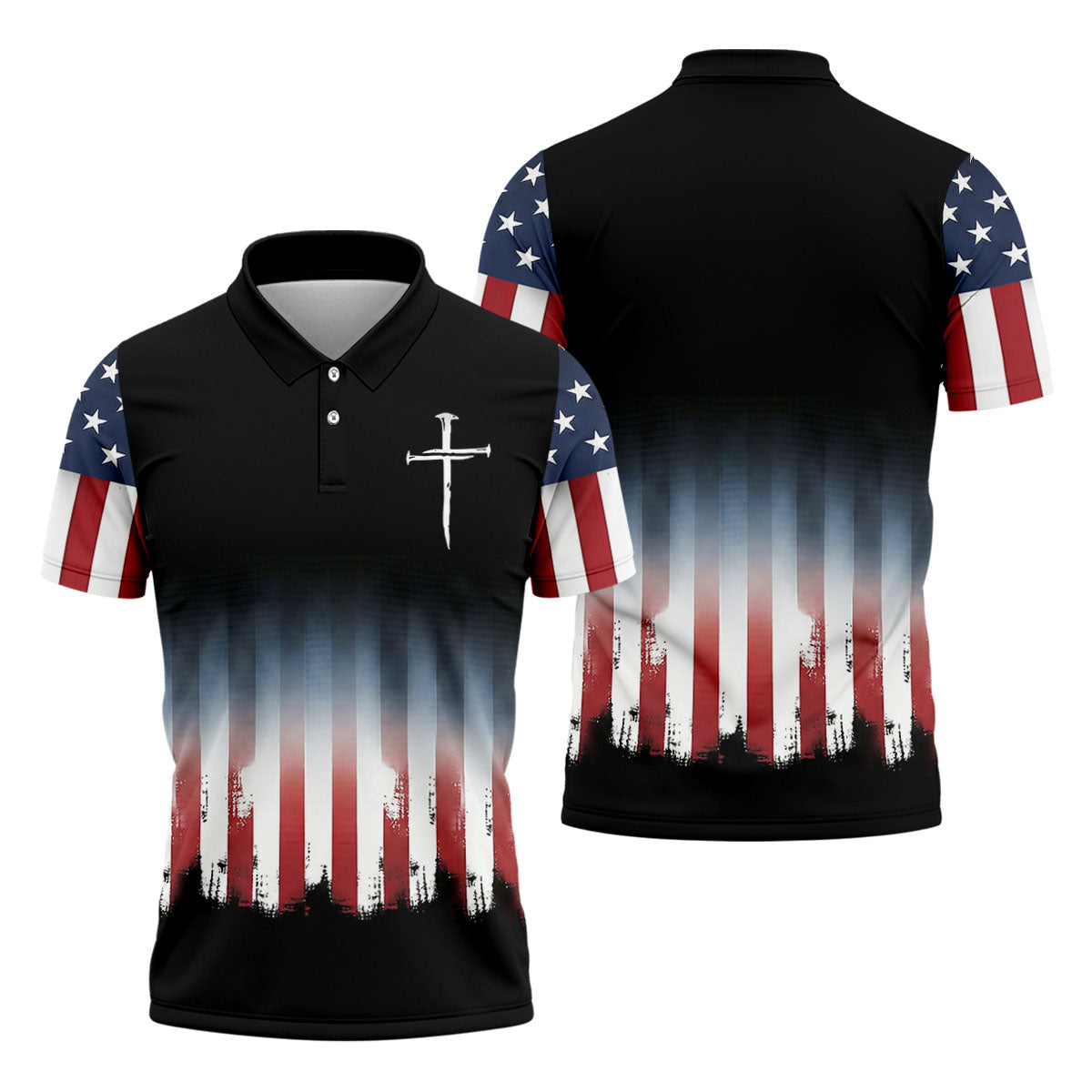 250 Years USA Anniversary 1776-2026 Men's Golf Polo ShirtFaith Cross 4th Of July Patriotic Golf Shirt