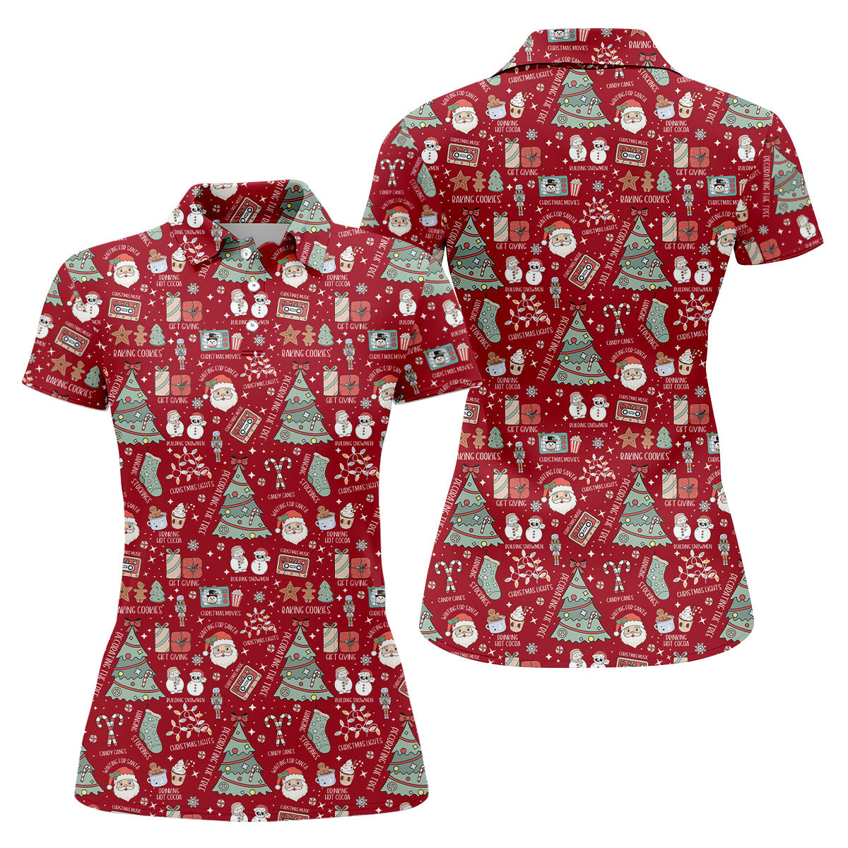 Cute Santa Claus Gift Red Women's Golf Tops, Christmas Golf Shirt, Golf Gift For Ladies