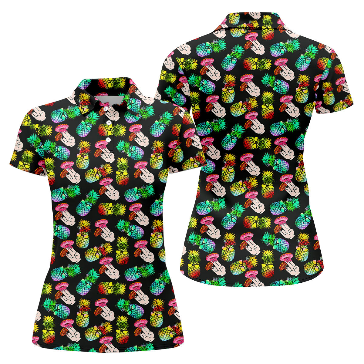 Pineapples Donut Finger Adult Humor Women Golf Shirts, Ladies Golf Shirt, Funny Golf Shirts