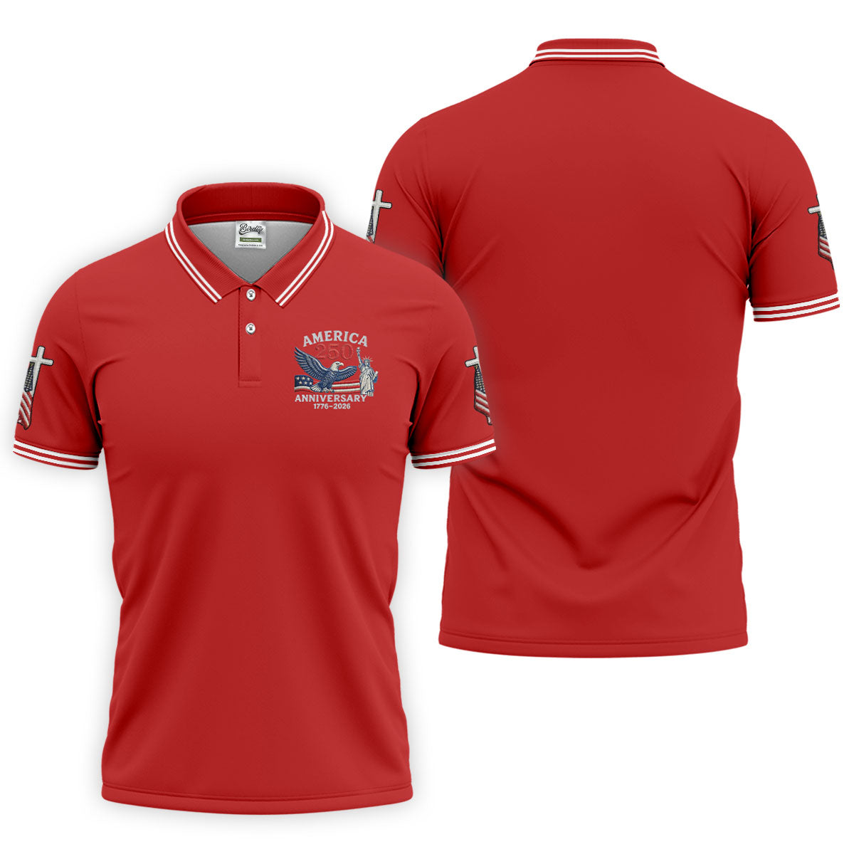 Faith Cross Bald Eagle America 250 Anniversary Red Patriotic Golf Shirt, Golf Shirts For Men