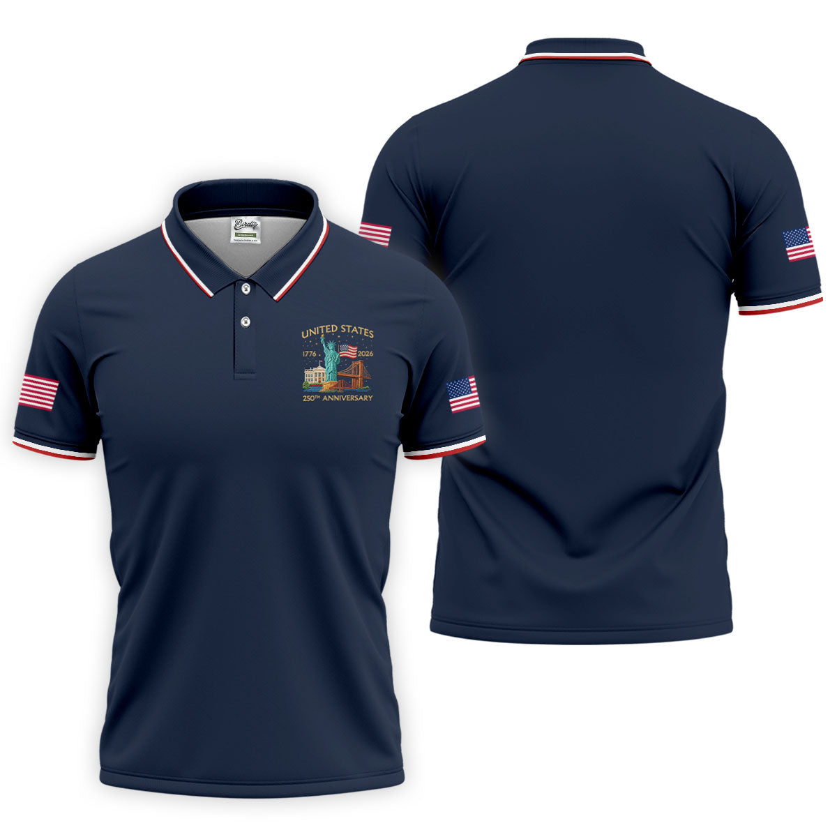 US 250th Anniversary Patriotic Golf Shirt, American Symbols 4th Of July Golf Shirts For Men