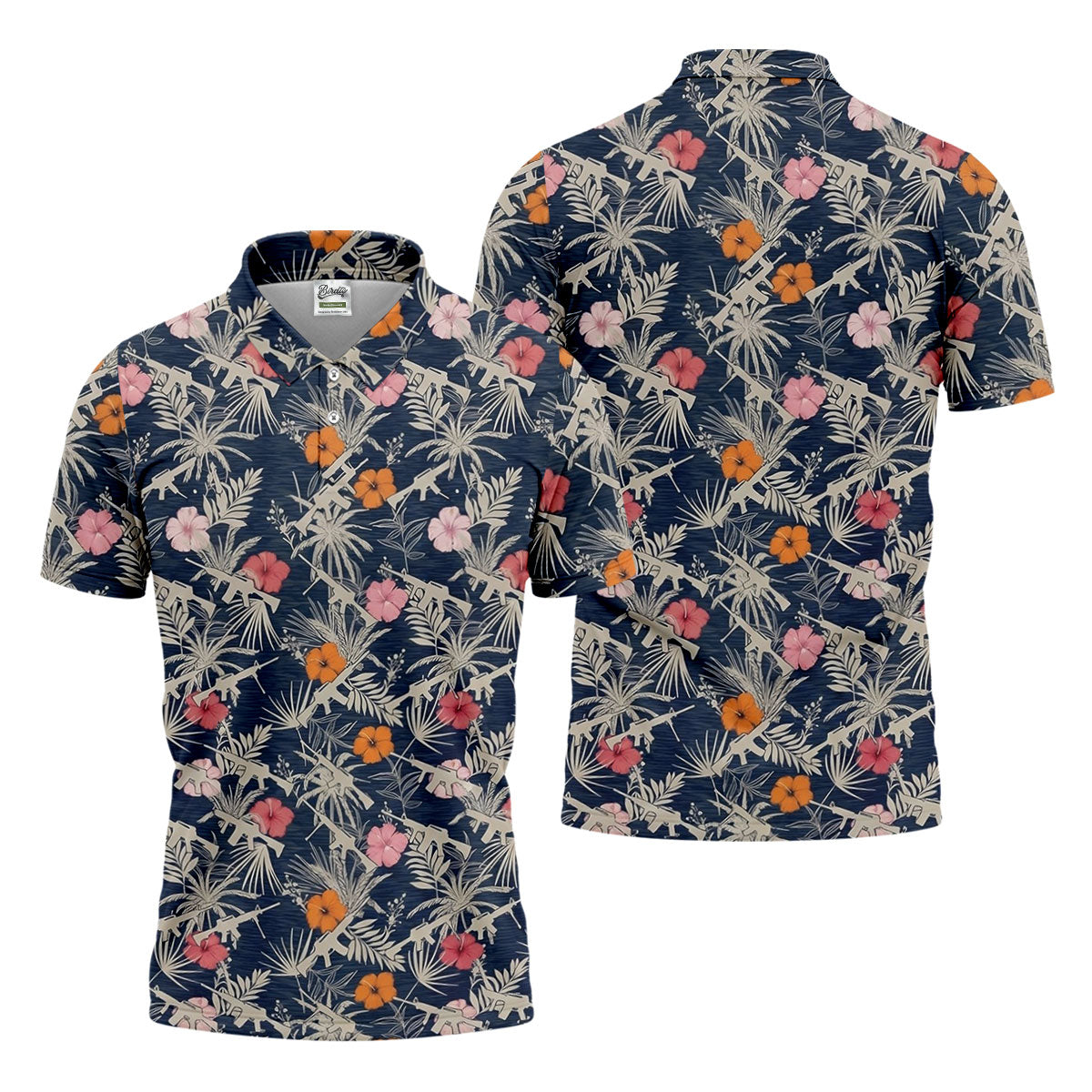 Hawaiian Hibicus Military Theme Navy Golf Shirt, Golf Shirts For Men, Polo ShirtFor Men